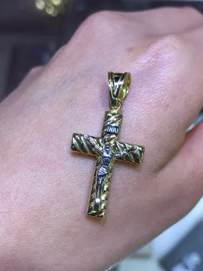 14K Gold Two-Tone Braided Crucifix Pendant