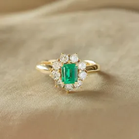 0.78 Carat Natural Emerald Diamond Halo Ring