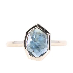 1.16ct Geo Slice Light Blue Sapphire Low Profile Bezel Solitaire Ring in 14k White Gold