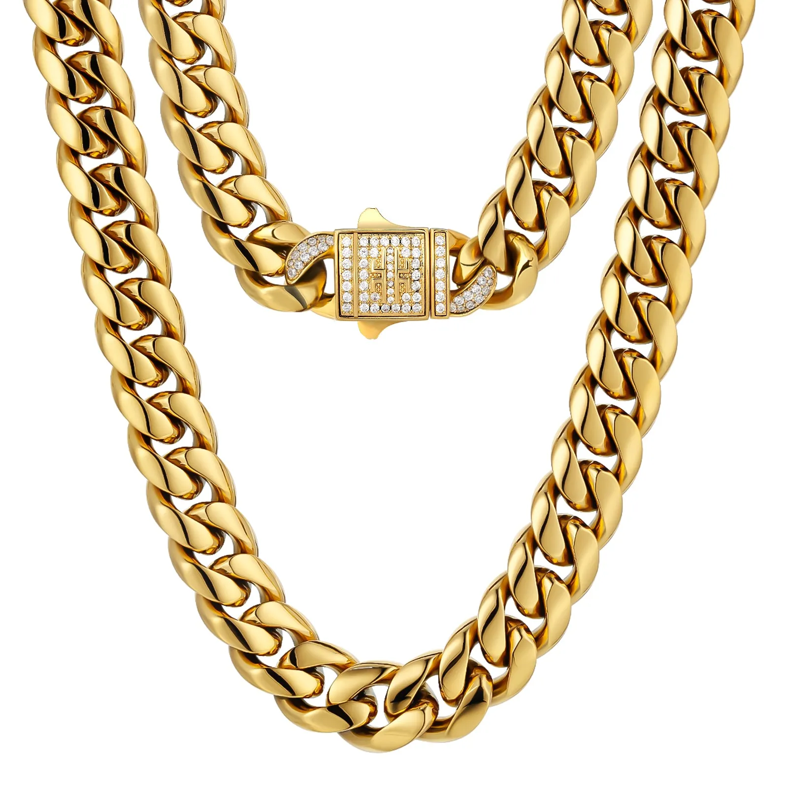 12mm Diamond Clasp Miami Cuban Link Chain KRKC