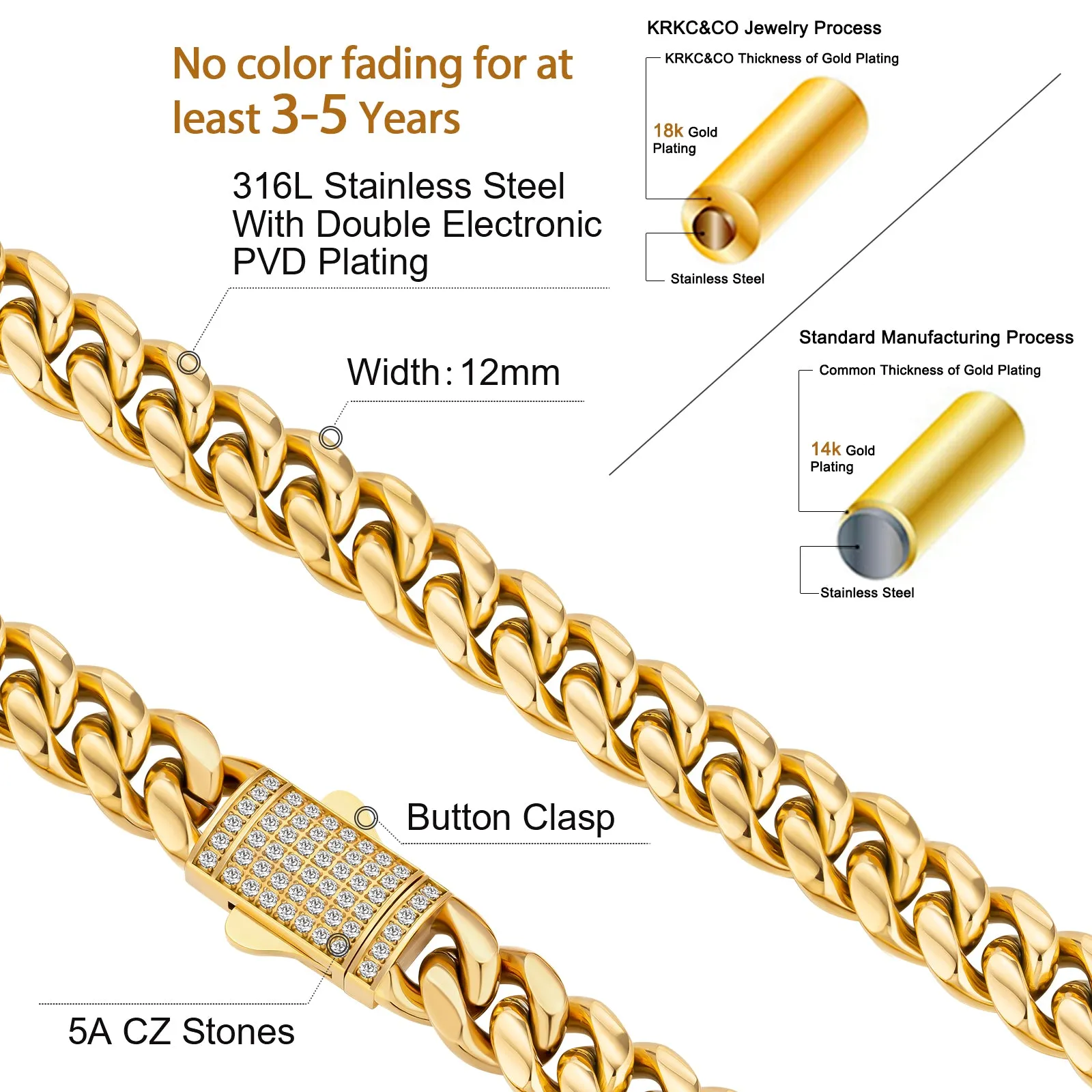 12mm Diamond Clasp Miami Cuban Link Chain KRKC