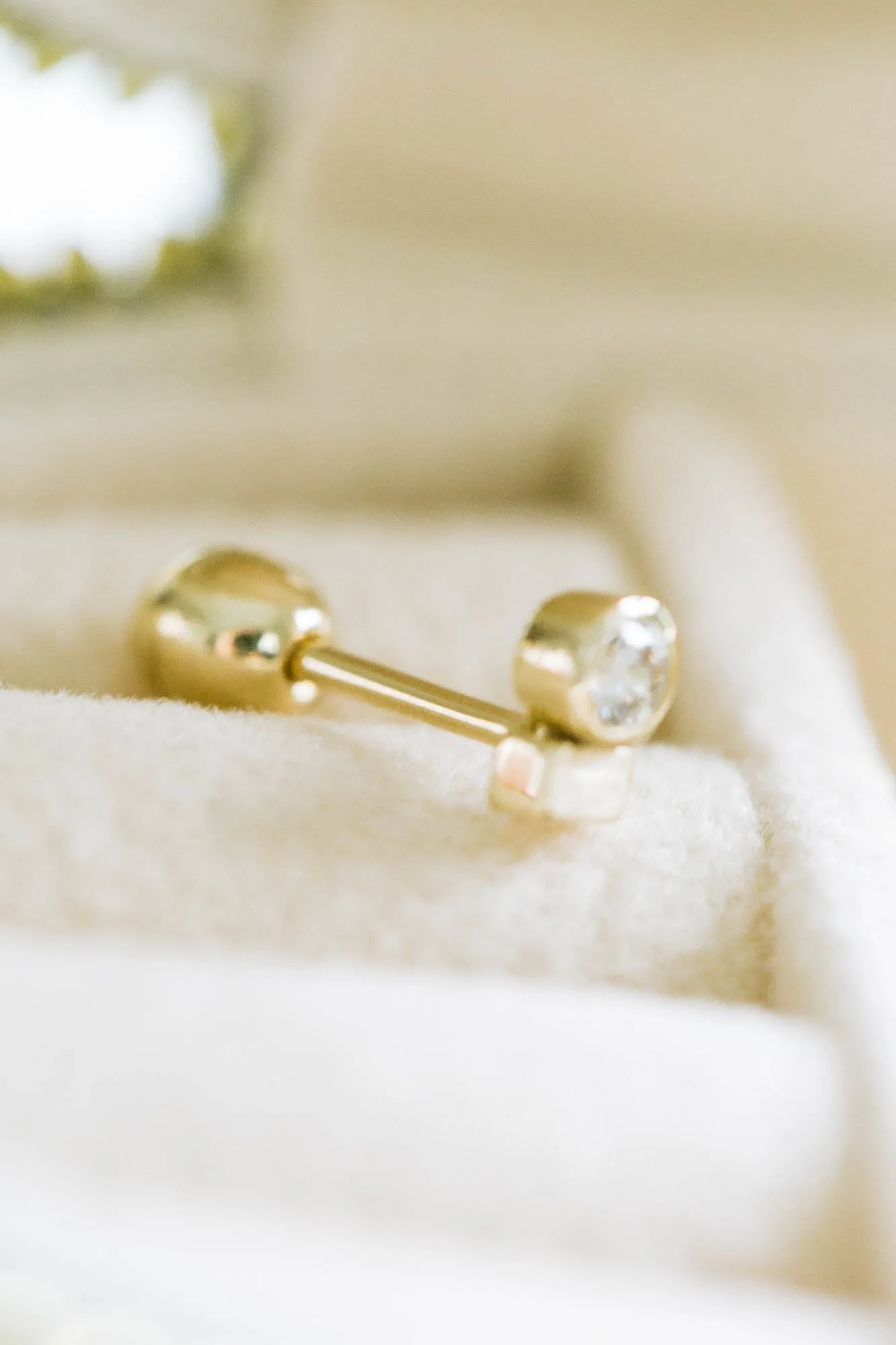 14k 18k Gold Cube Bezel Helix Tragus Cartilage Ball Back Barbell Piercing Earring Stud