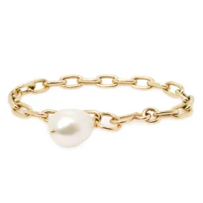 14k Baroque Pearl Charm XL Square Oval Link Hook Bracelet