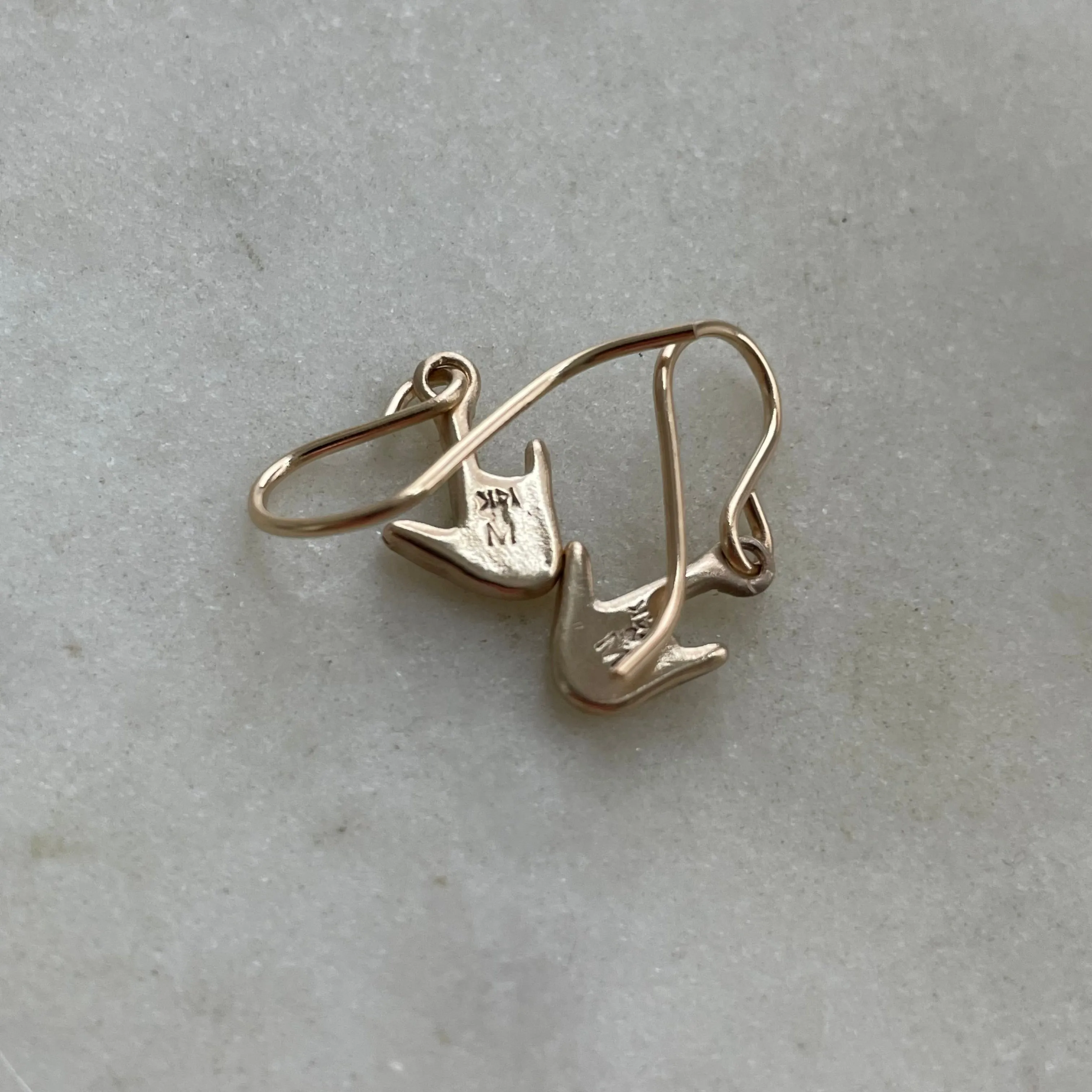 14K GOLD ASL I LOVE YOU EARRINGS