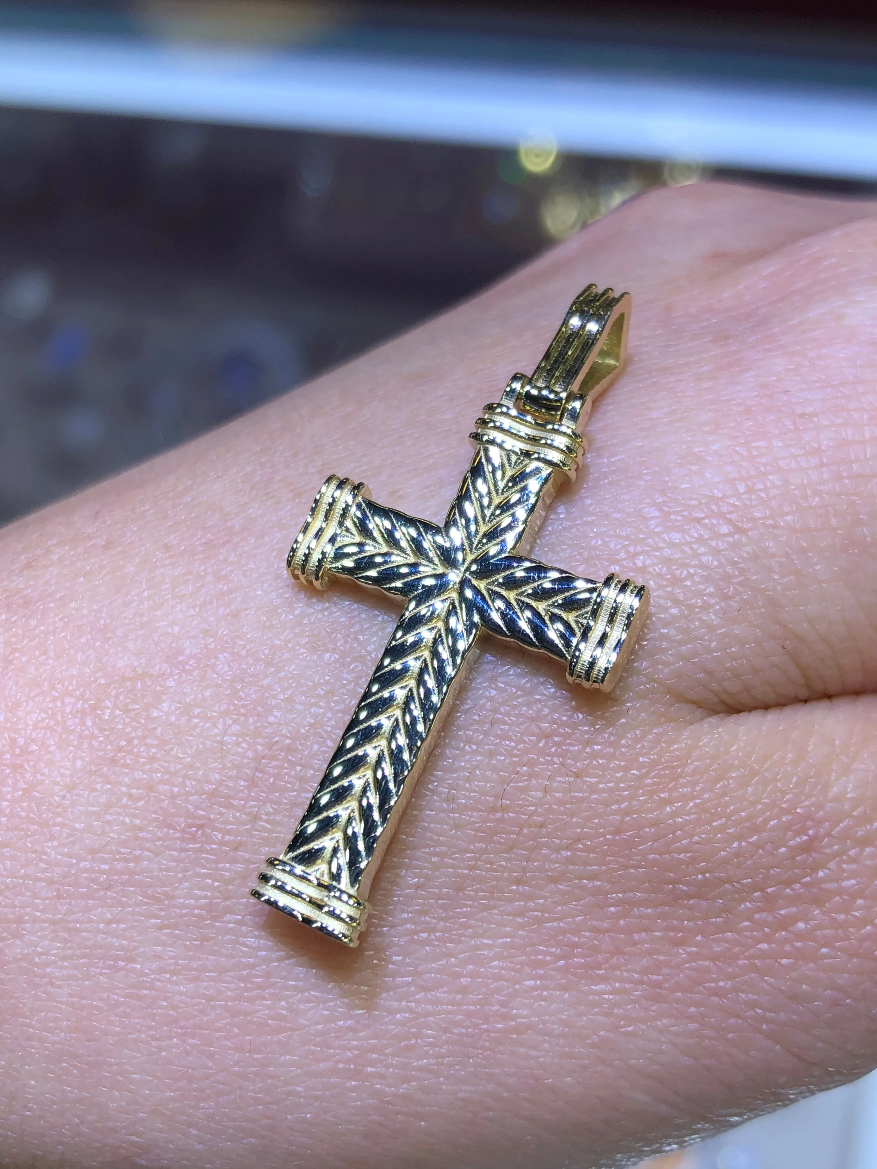 14K Gold Braided Cross Pendant