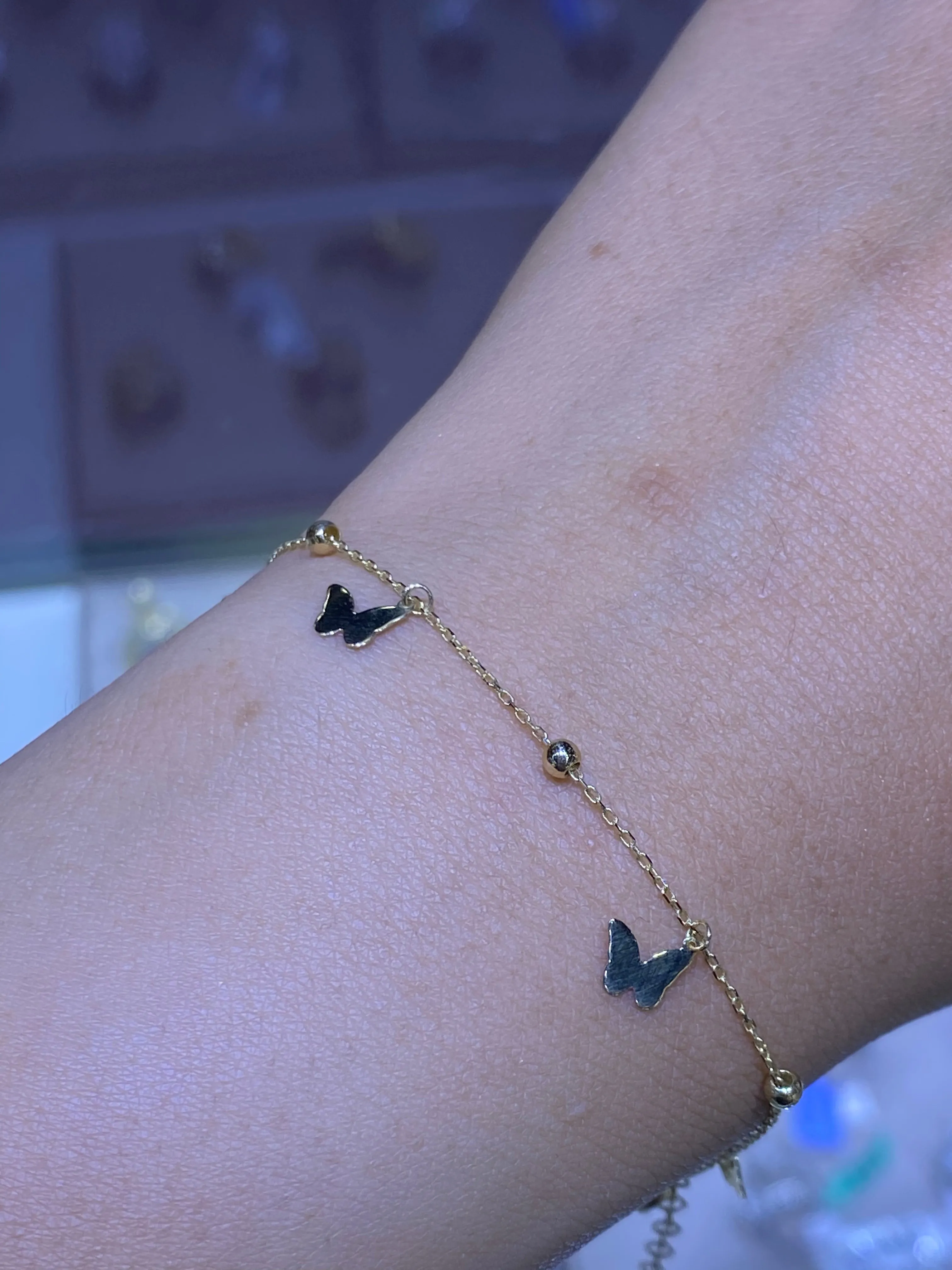 14K Gold Butterfly Bead Bracelet