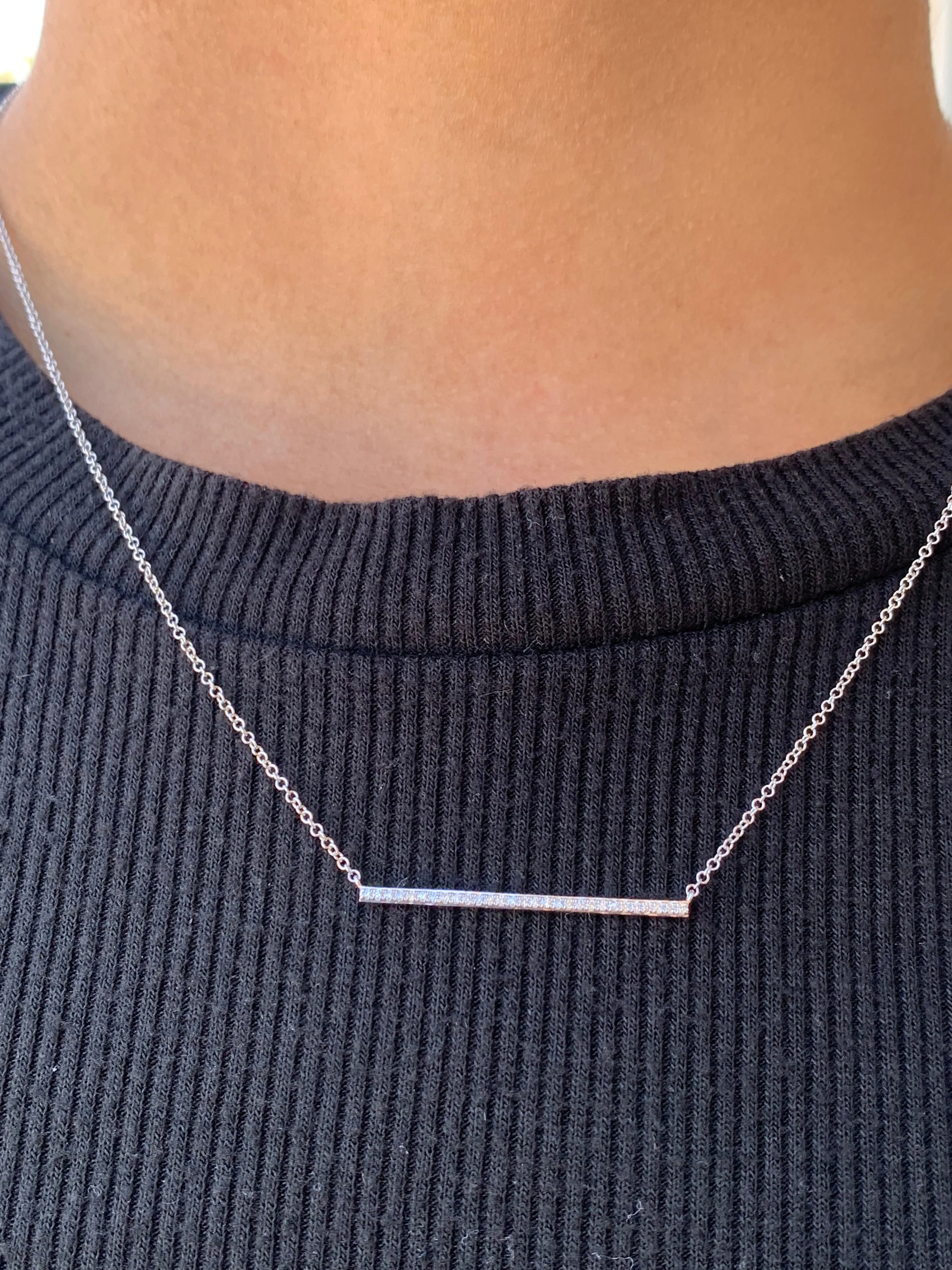 14k Gold Diamond Pavé Bar Necklace