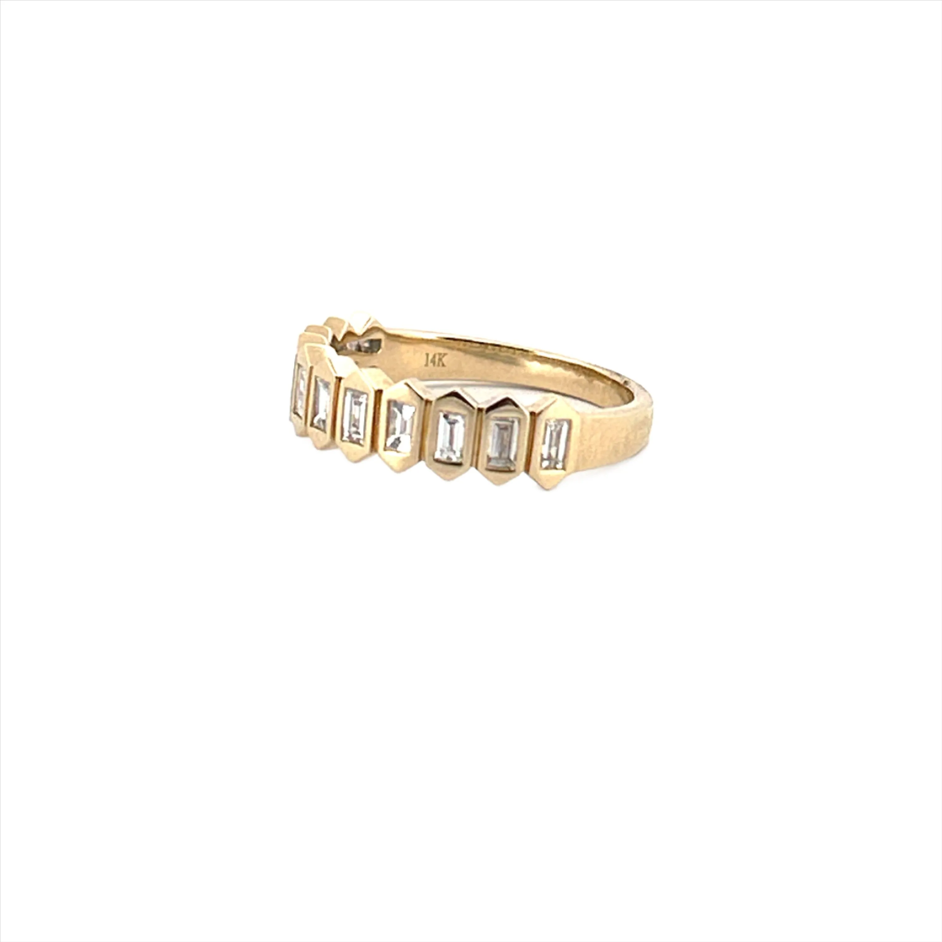 14K Gold Fluted Baguette Bezel Diamond Fashion Band