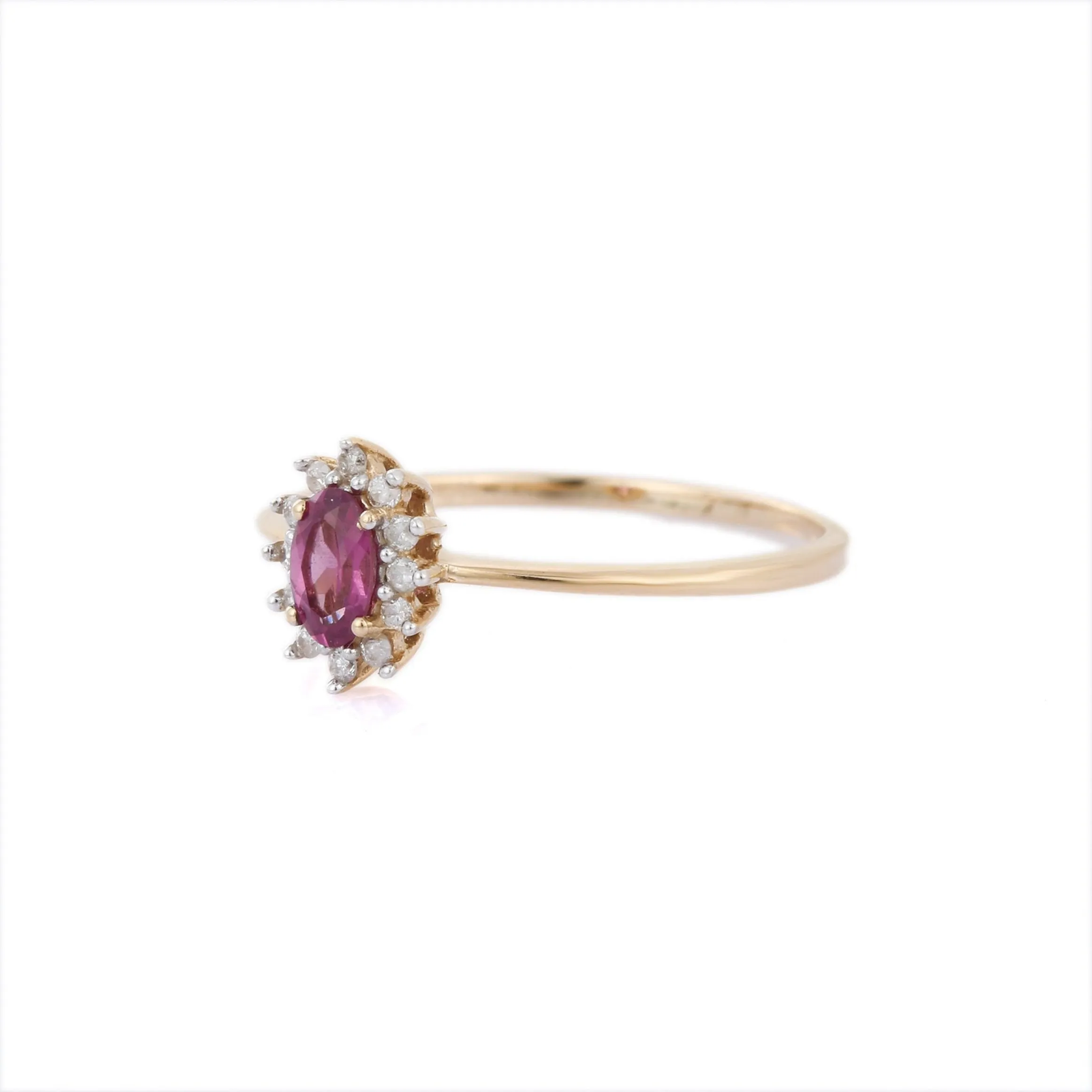 14K Gold Rhodolite Halo Diamond Ring