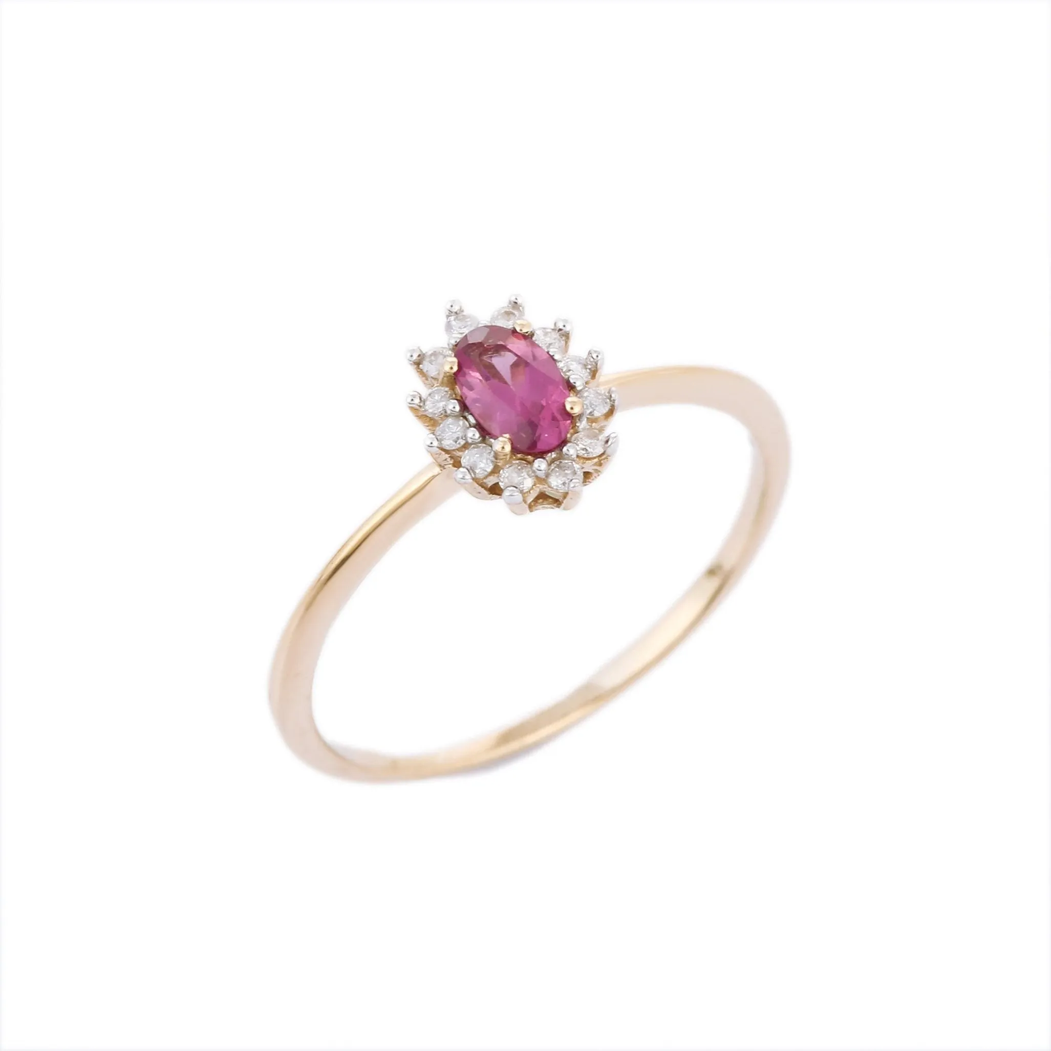 14K Gold Rhodolite Halo Diamond Ring