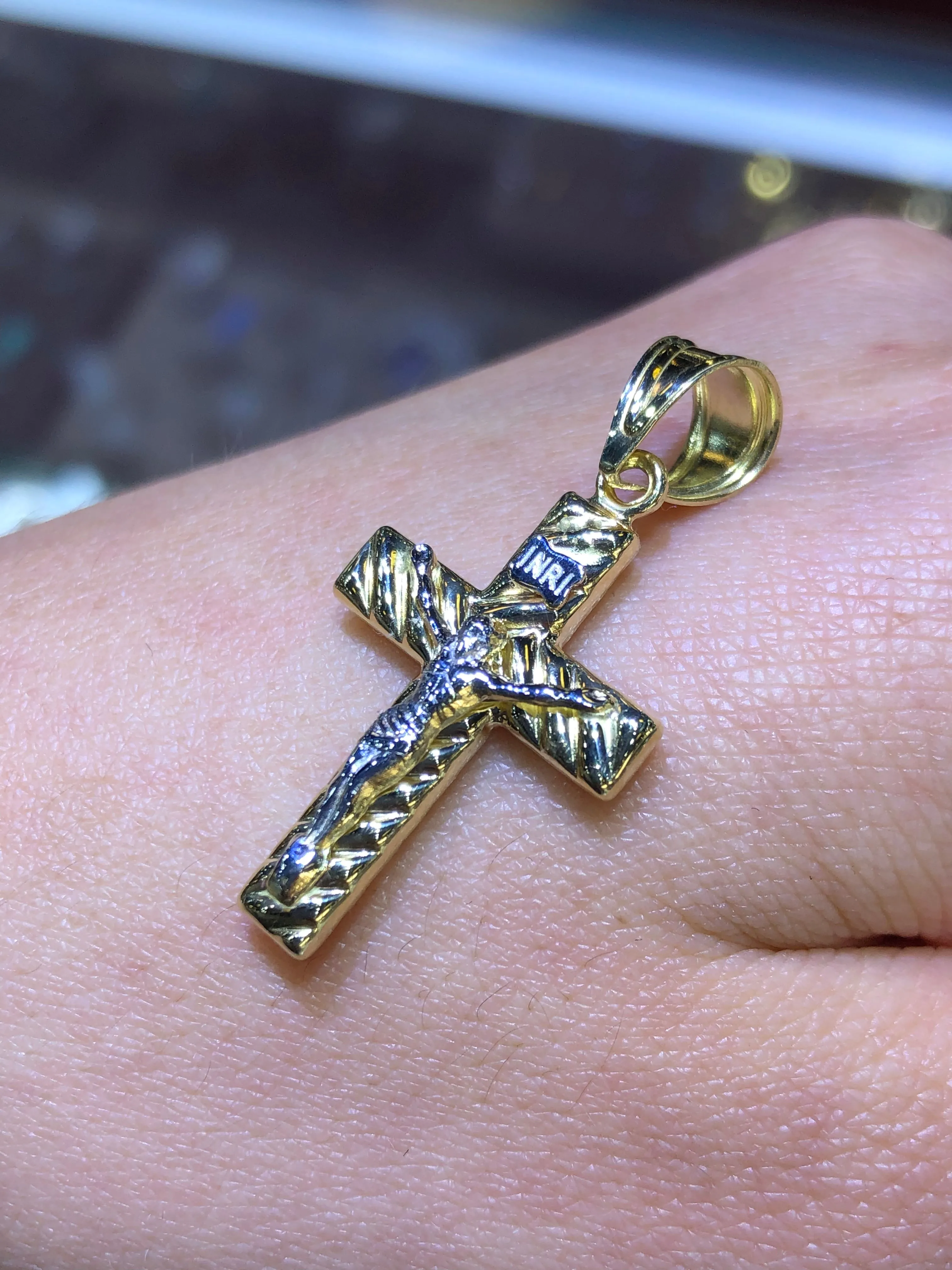 14K Gold Two-Tone Braided Crucifix Pendant