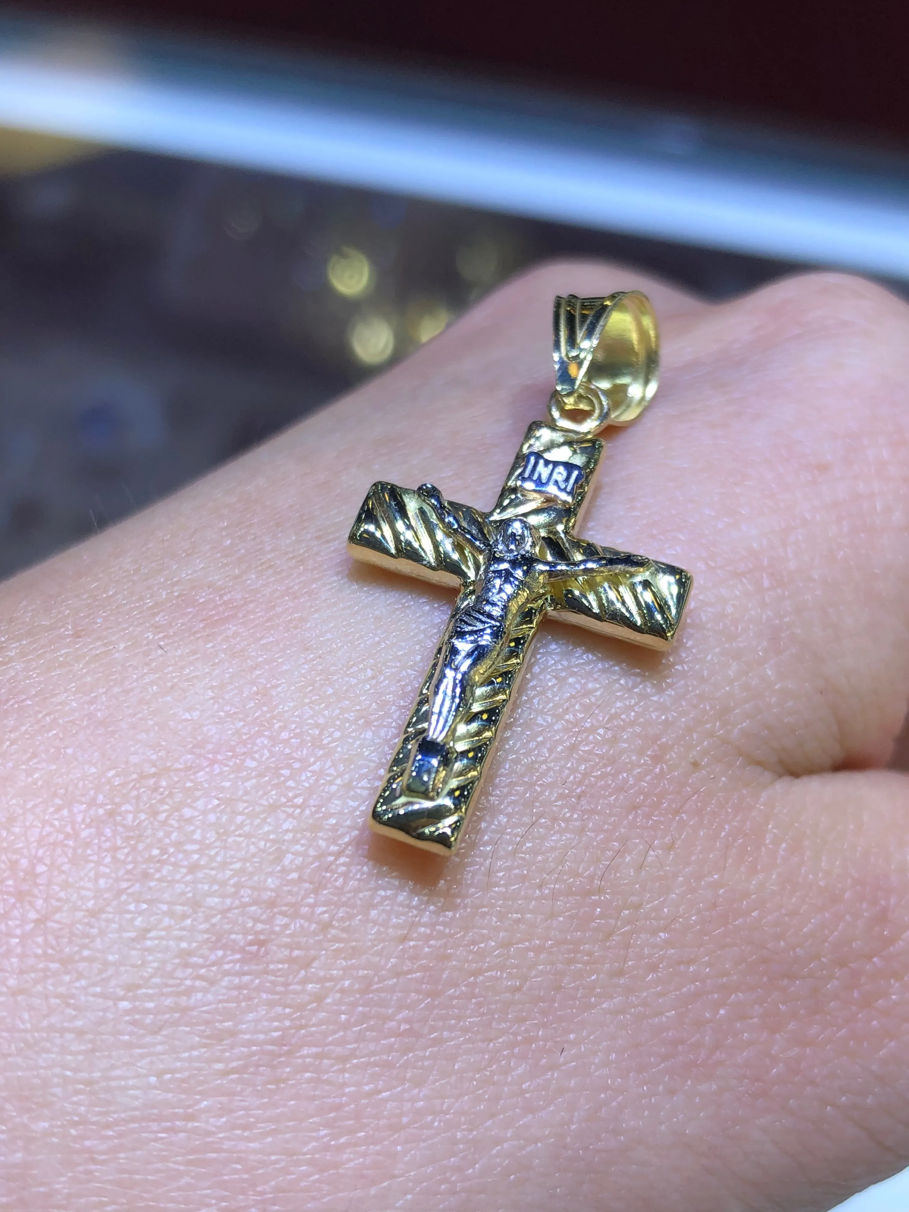 14K Gold Two-Tone Braided Crucifix Pendant