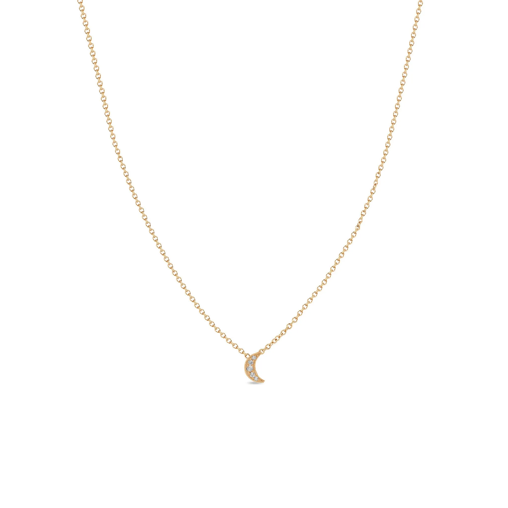 14k Itty Bitty Pavé Diamond Crescent Moon Necklace