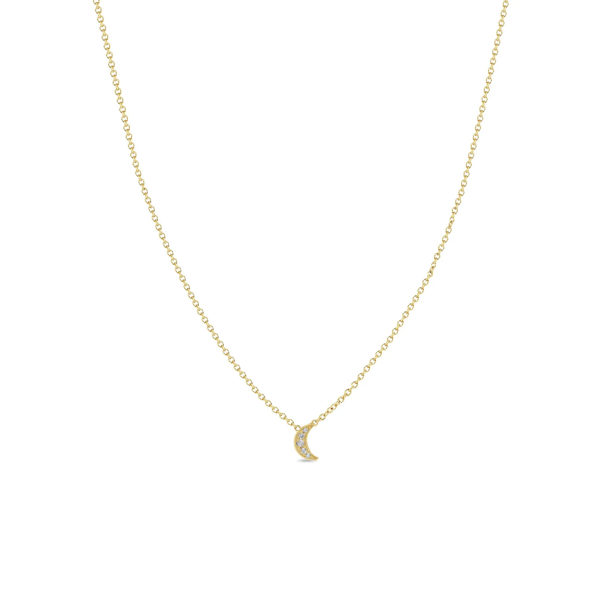 14k Itty Bitty Pavé Diamond Crescent Moon Necklace