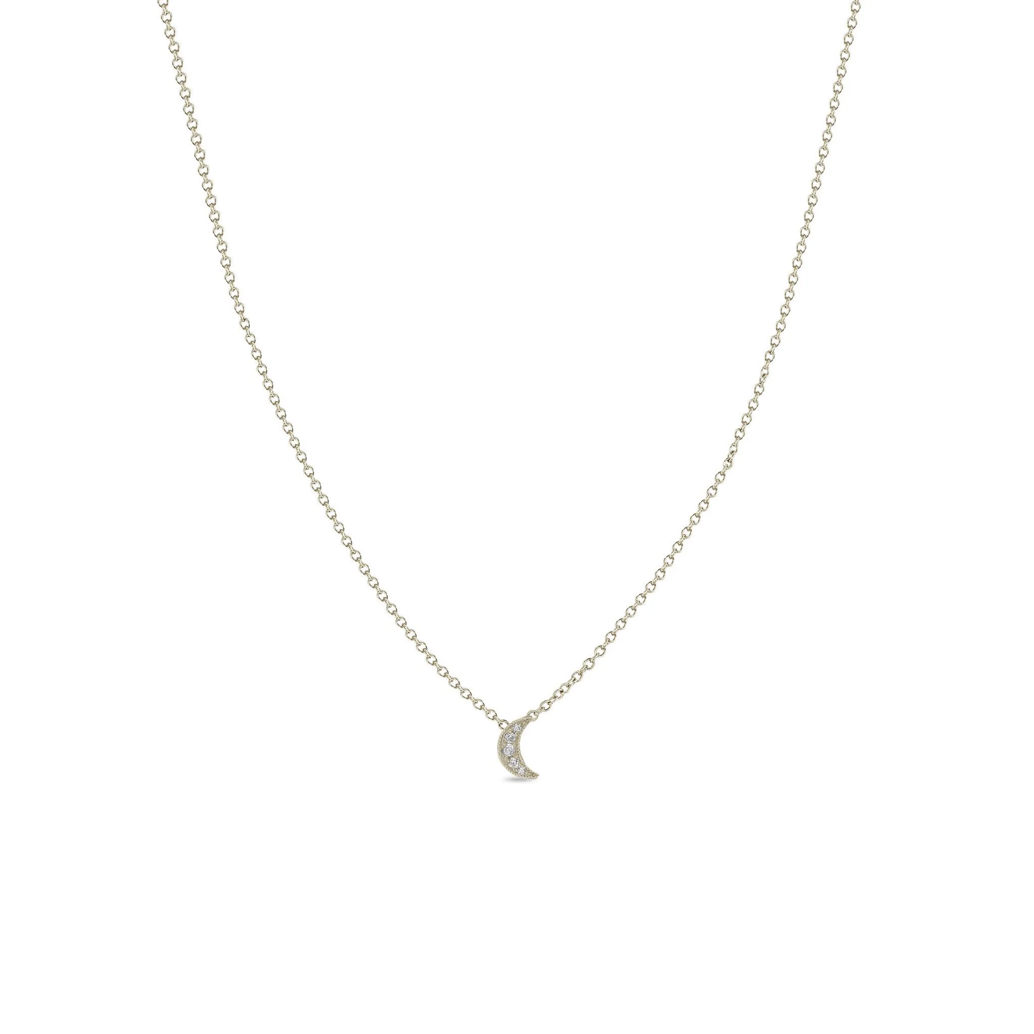 14k Itty Bitty Pavé Diamond Crescent Moon Necklace