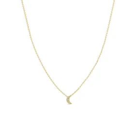 14k Itty Bitty Pavé Diamond Crescent Moon Necklace