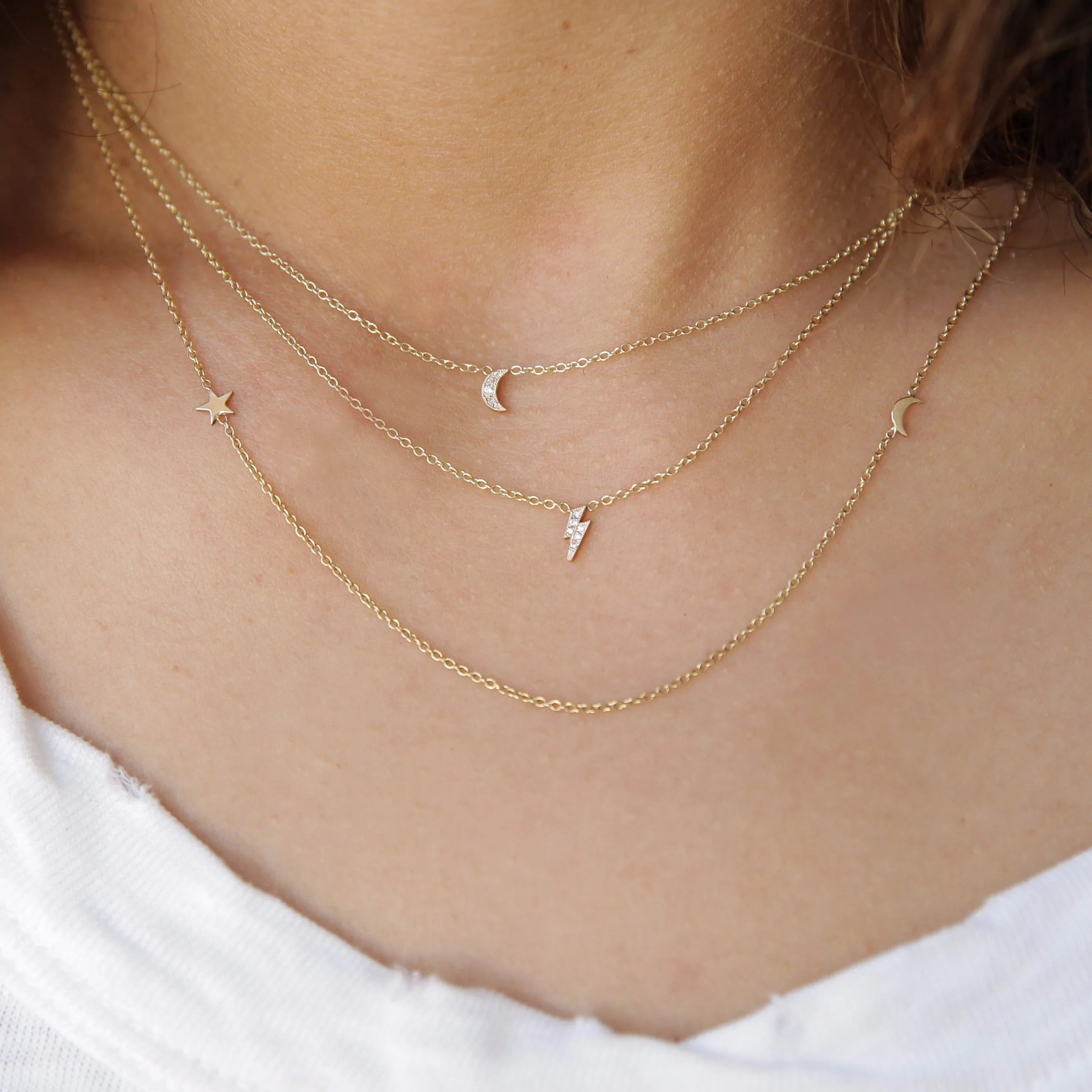 14k Itty Bitty Pavé Diamond Crescent Moon Necklace