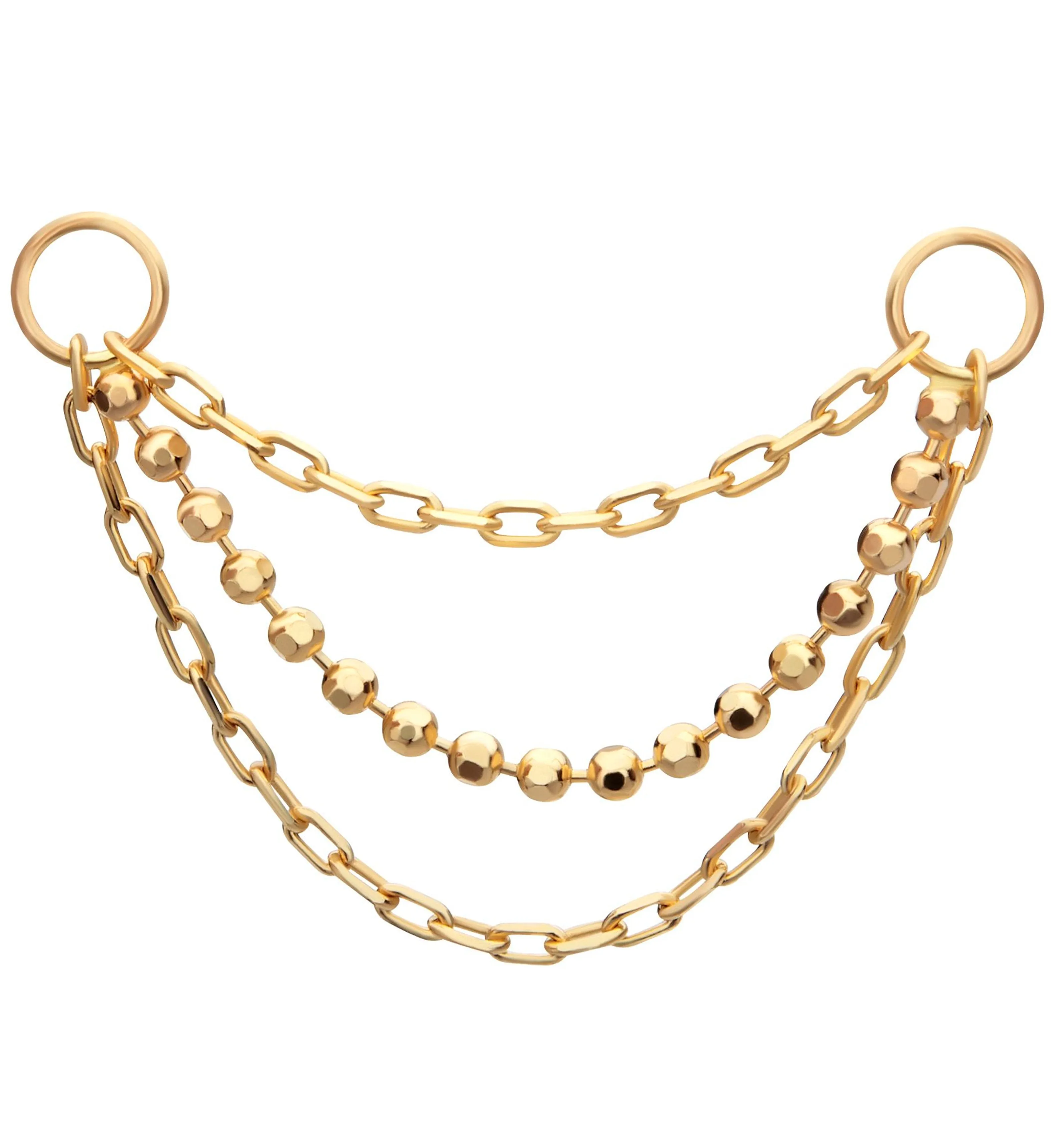 14kt Gold Triple Link And Bead Nose & Cartilage Piercing Chain