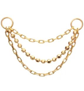 14kt Gold Triple Link And Bead Nose & Cartilage Piercing Chain