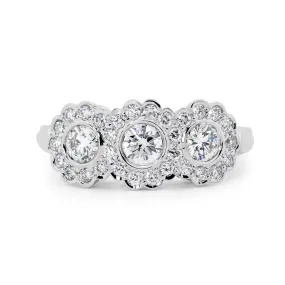 18ct White Gold Rosette Style Diamond Halo Ring