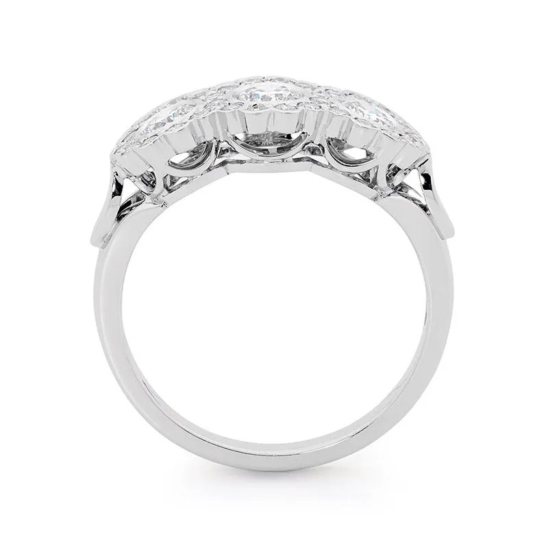 18ct White Gold Rosette Style Diamond Halo Ring