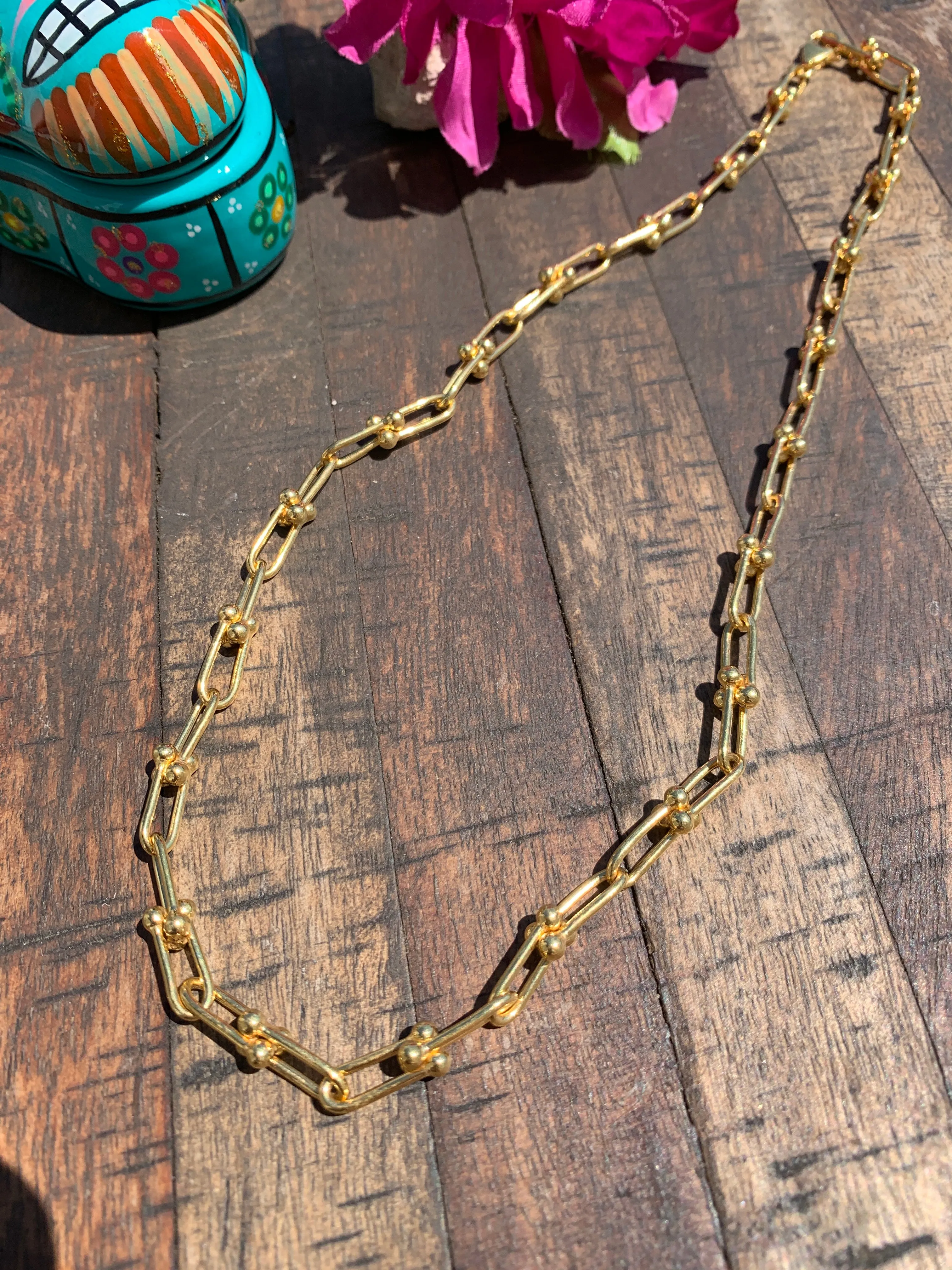 19" 14 Karat Gold Horse Bit Chain Necklace