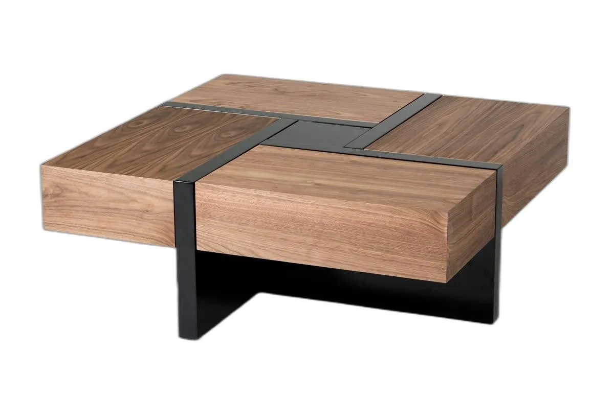 39 Brown and Black and Black Square Coffee Table with Four Drawers