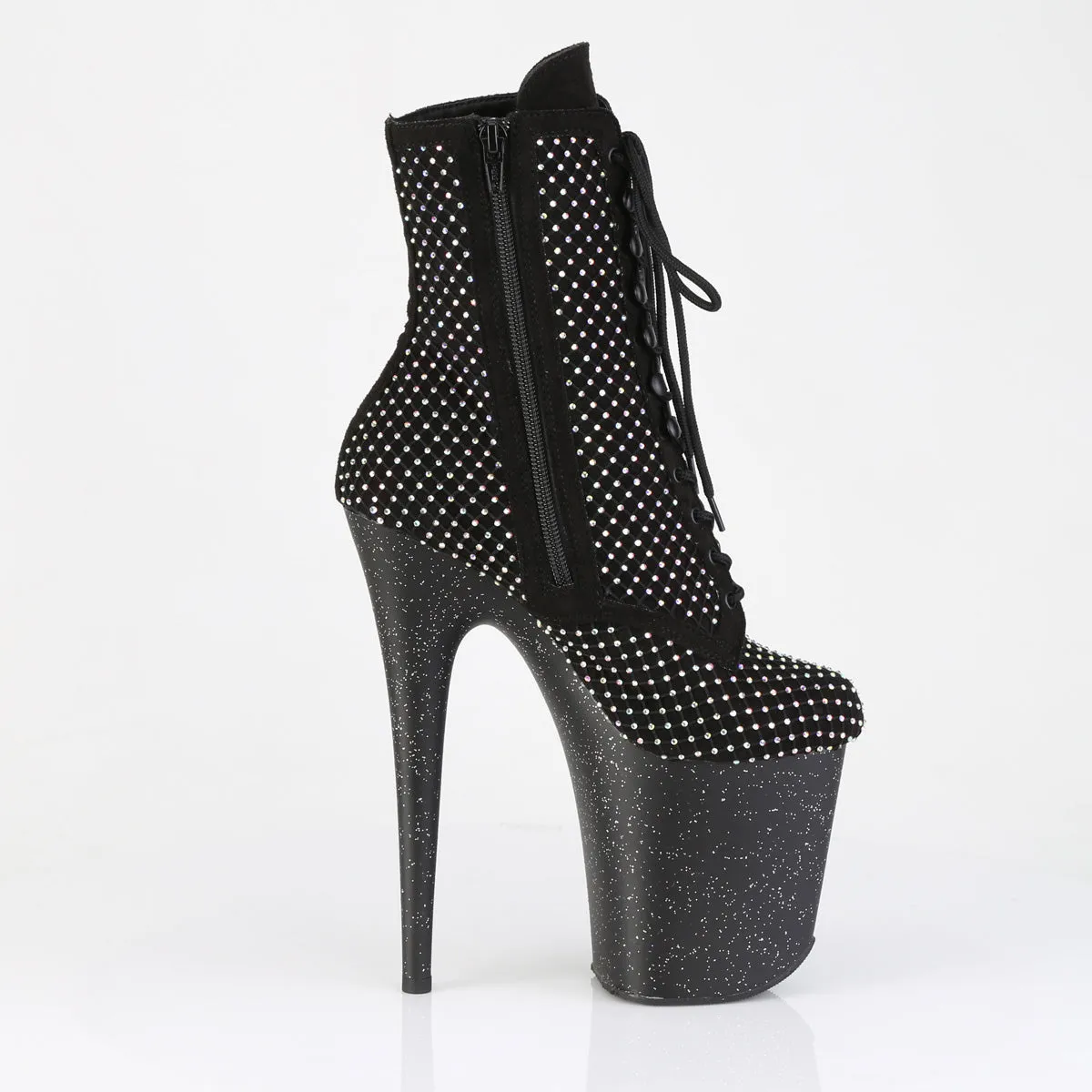 8 Inch Heel FLAMINGO-1020RM Black Rhinestone