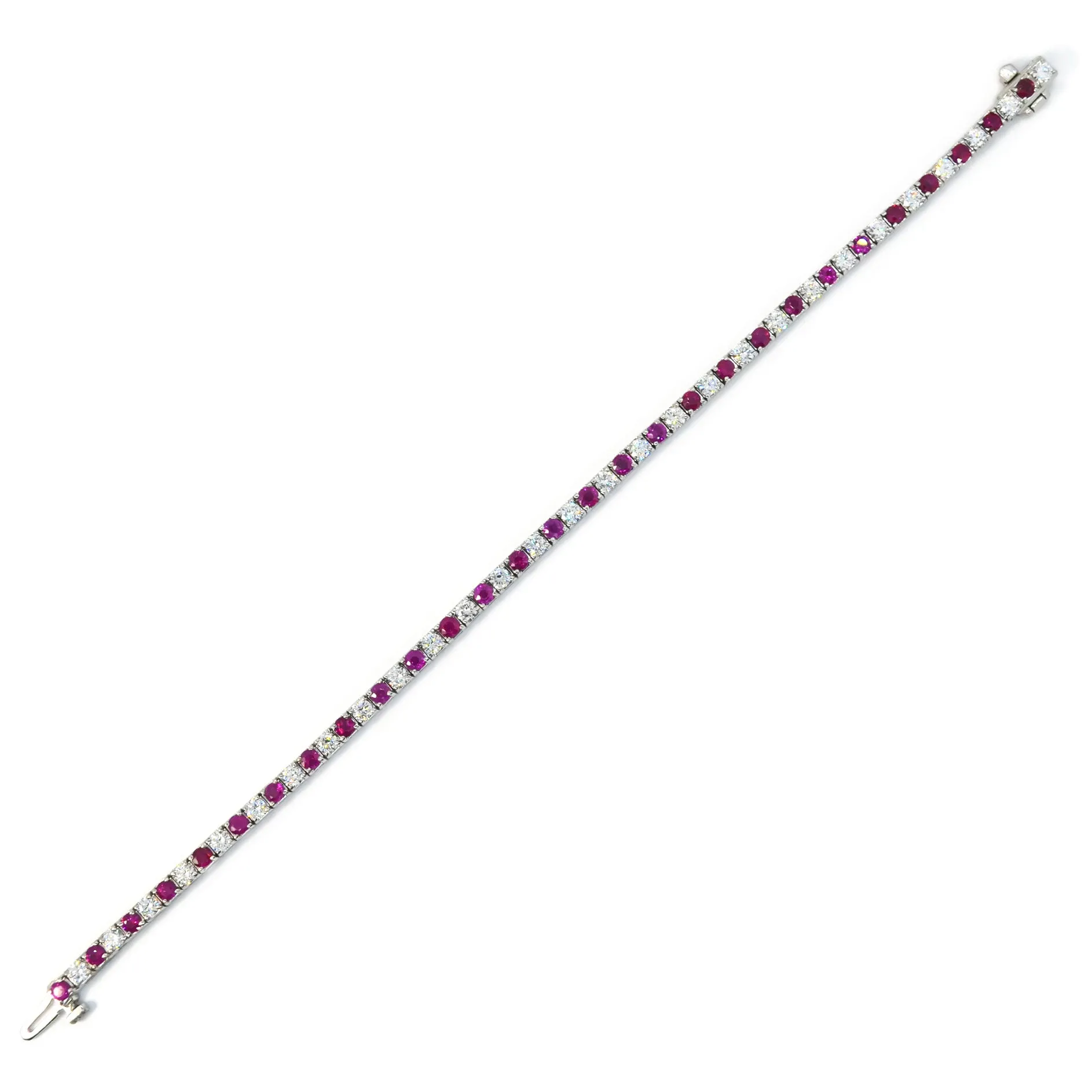 AFJ Diamond Collection - Ruby and Diamond Tennis Bracelet, 14k White Gold