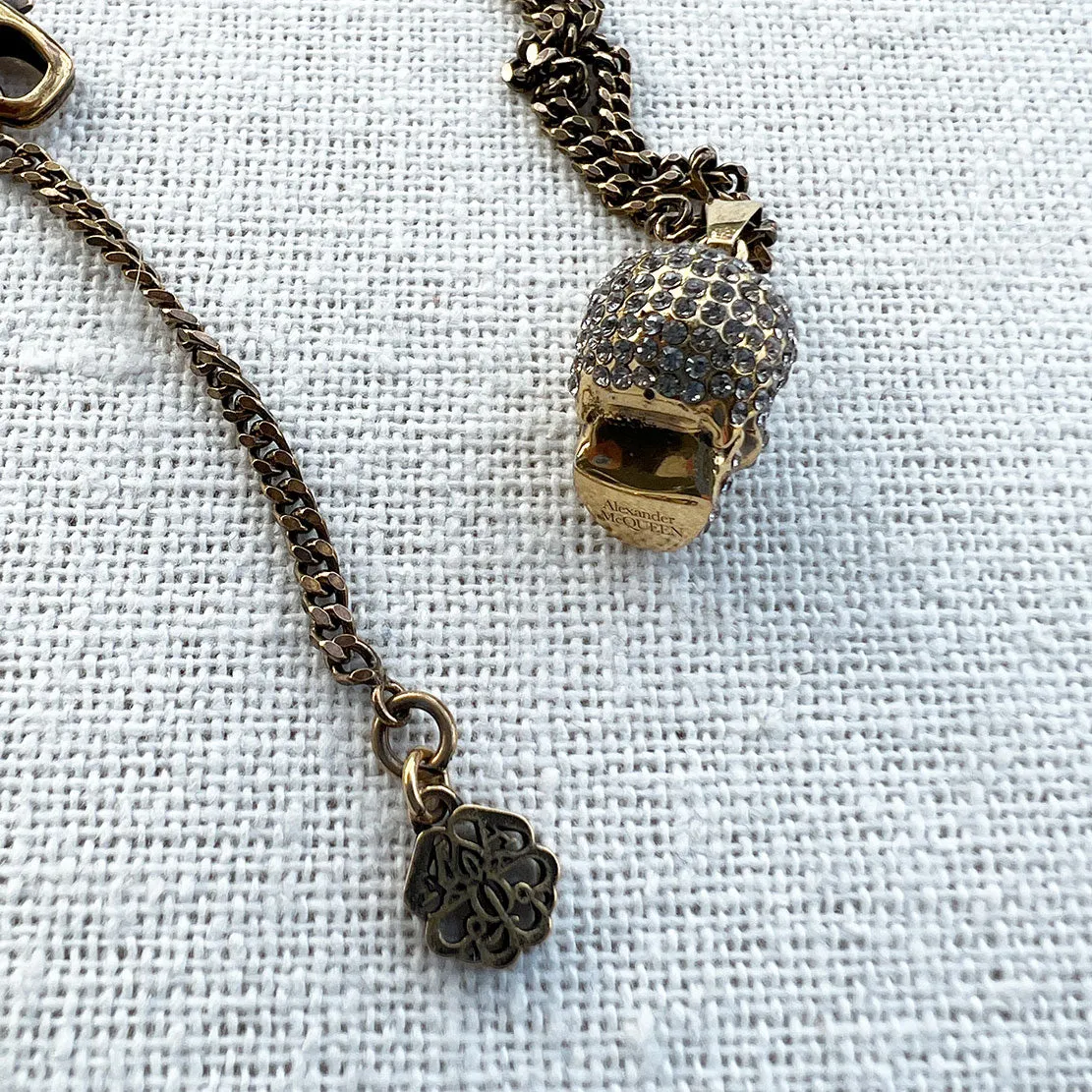 AMQ Pave Big Skull Necklace Gold