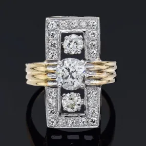 Antique Art Deco 18K Yellow Gold 2.13 TCW Diamond Cocktail Ring Size 4.75