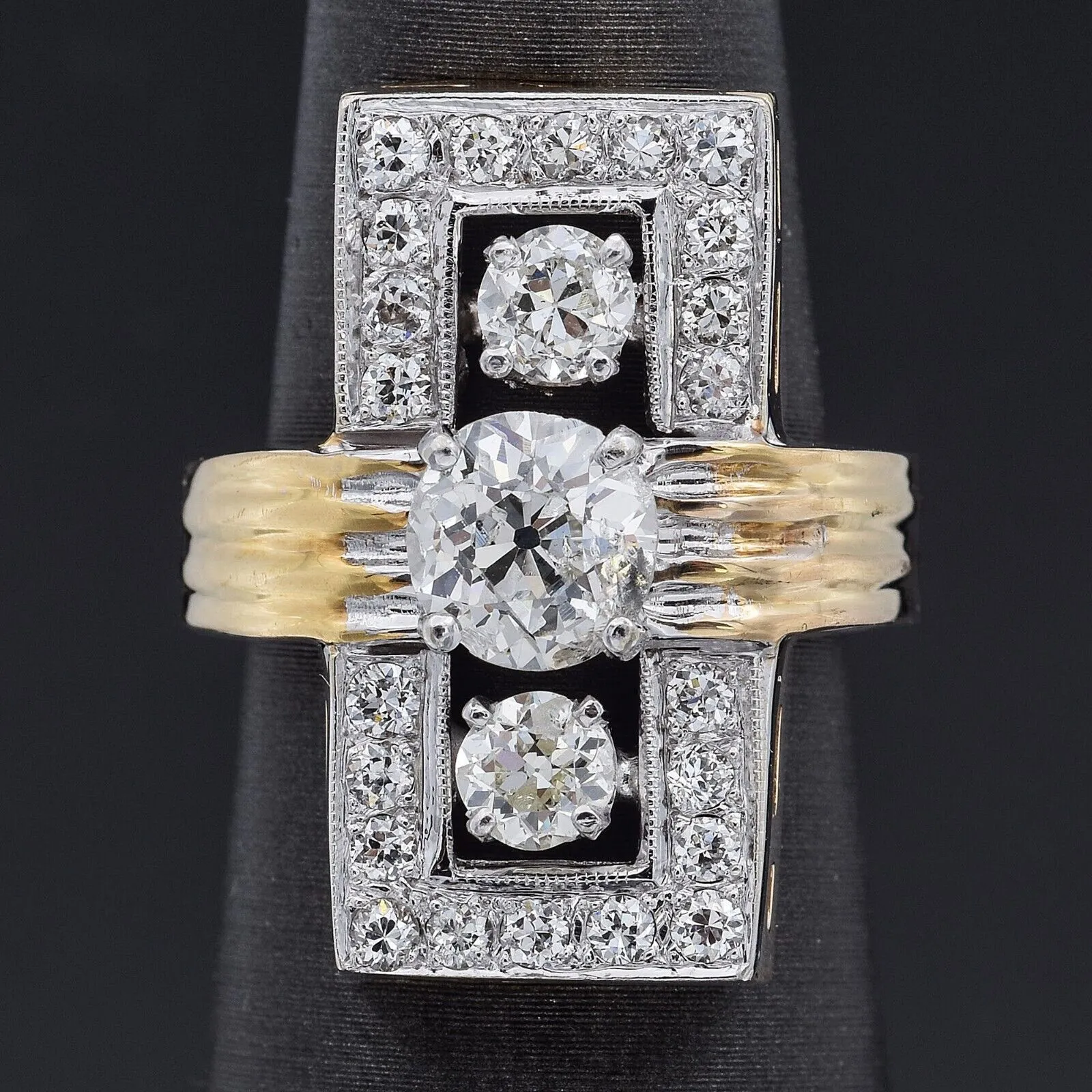 Antique Art Deco 18K Yellow Gold 2.13 TCW Diamond Cocktail Ring Size 4.75