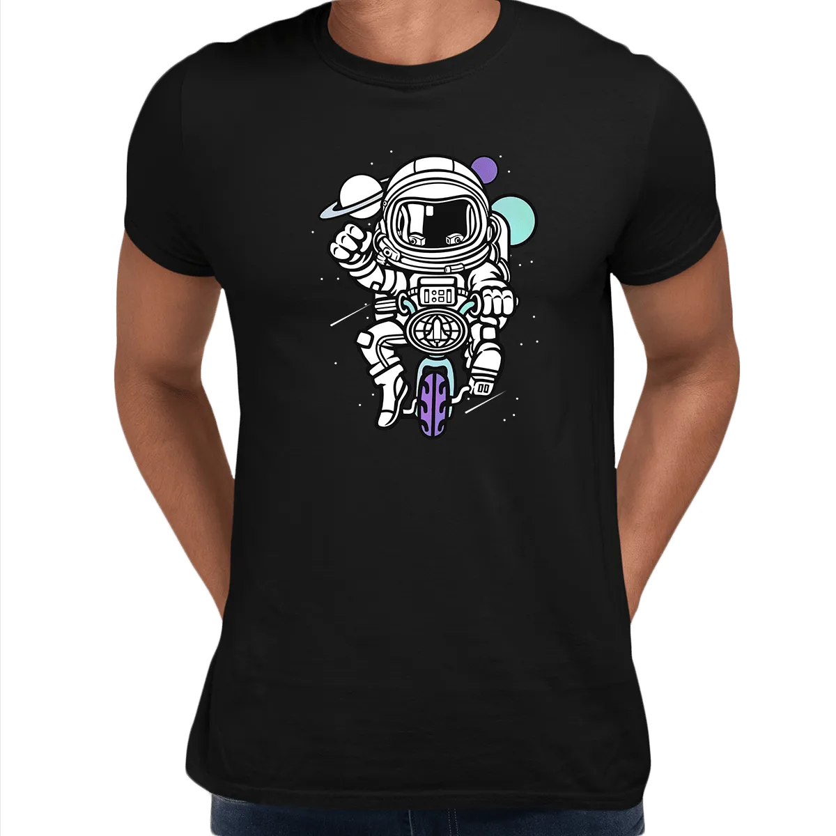 Astronaut on the bike in the Space Amazing Retro Vintage Crew Neck T-shirt & Tank Top