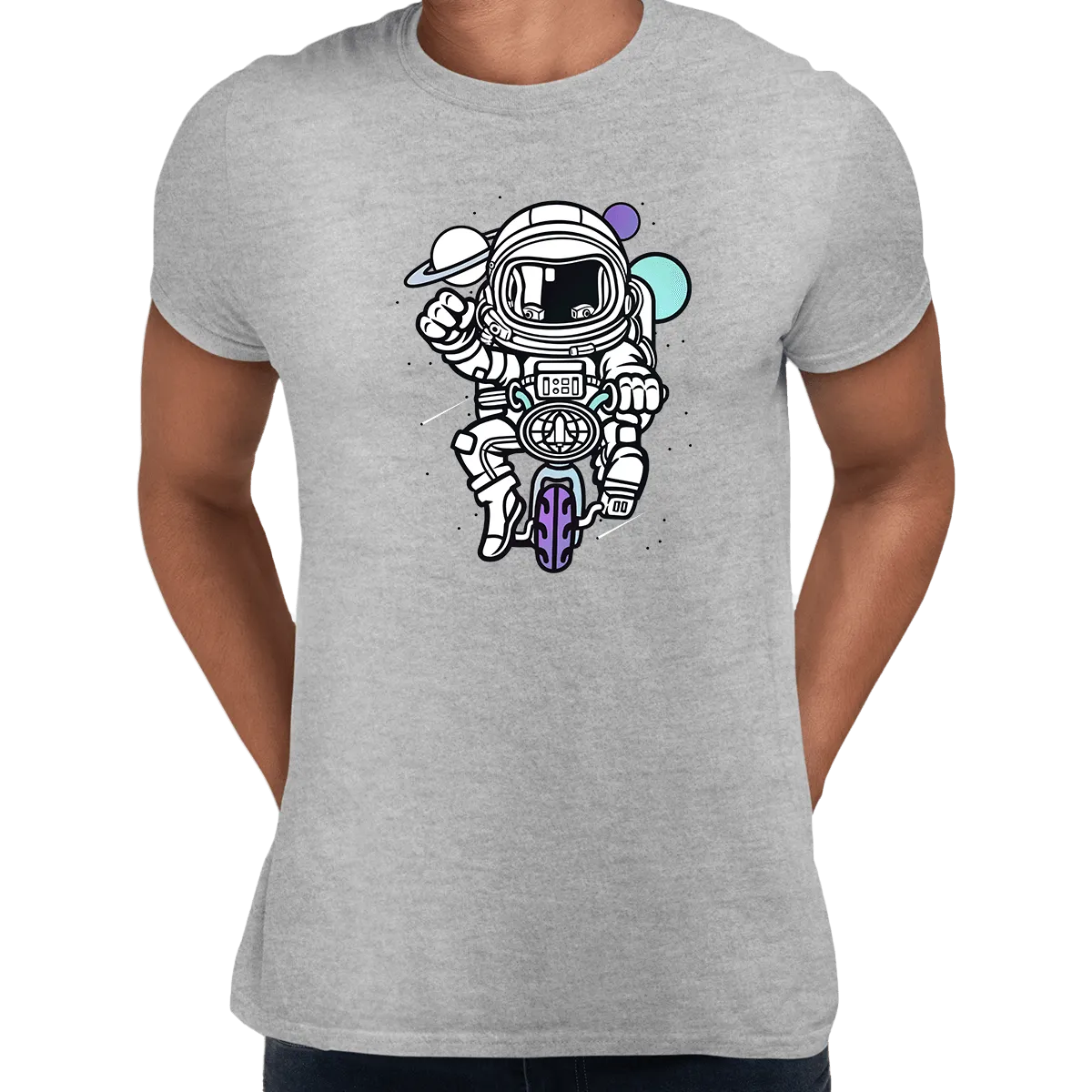 Astronaut on the bike in the Space Amazing Retro Vintage Crew Neck T-shirt & Tank Top