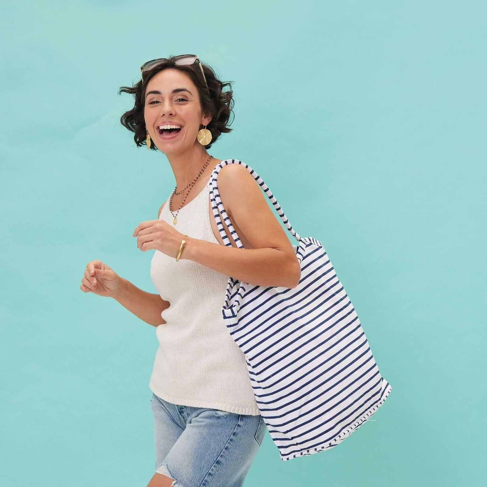 Bateau Stripe Navy Bucket Bag