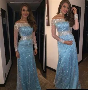 beaded Evening Dress,long sleeves Prom Dress,sparkle prom dress,formal evening dress,BD2960