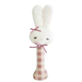 Bunny Stick Rattle - Rose Check