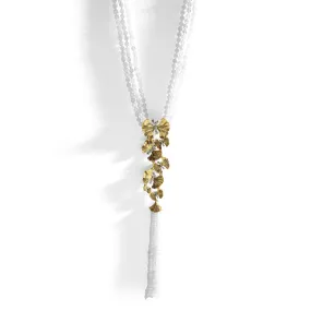 Butterfly Ginkgo Tassel Necklace with Moonstone and Diamonds