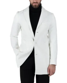 Cappotto Monopetto Uomo Giacca Colletto Reverse Giaccone Tinta Unita Panna Bianco Baronetto Elegante GIOSAL-CO1004A