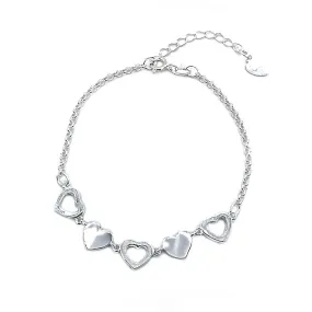 Charlotte Silver Bracelet with Alternate Cutout Heart Pendant