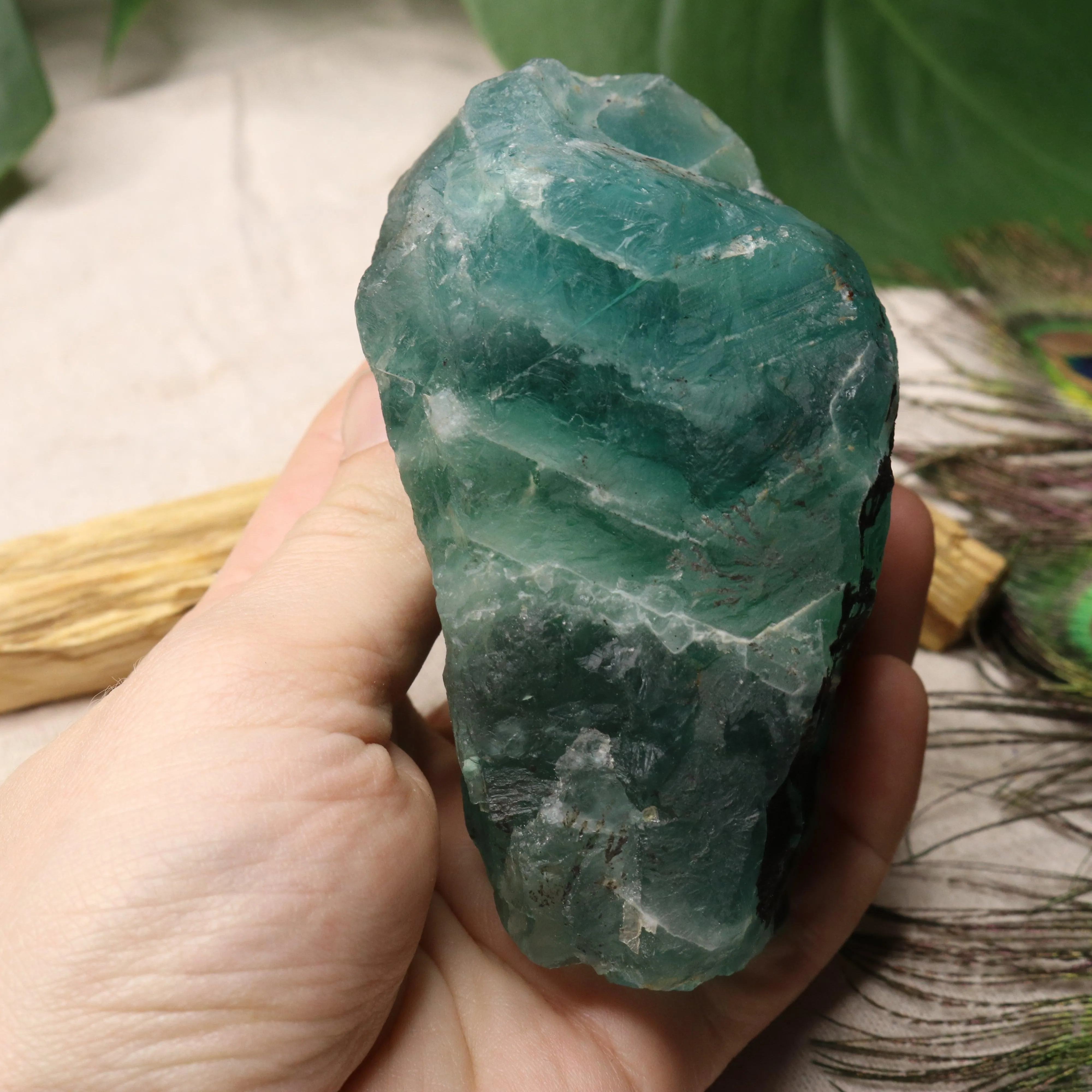 Chunky Top Grade Rough Rainbow Green Fluorite Specimen from Mexico