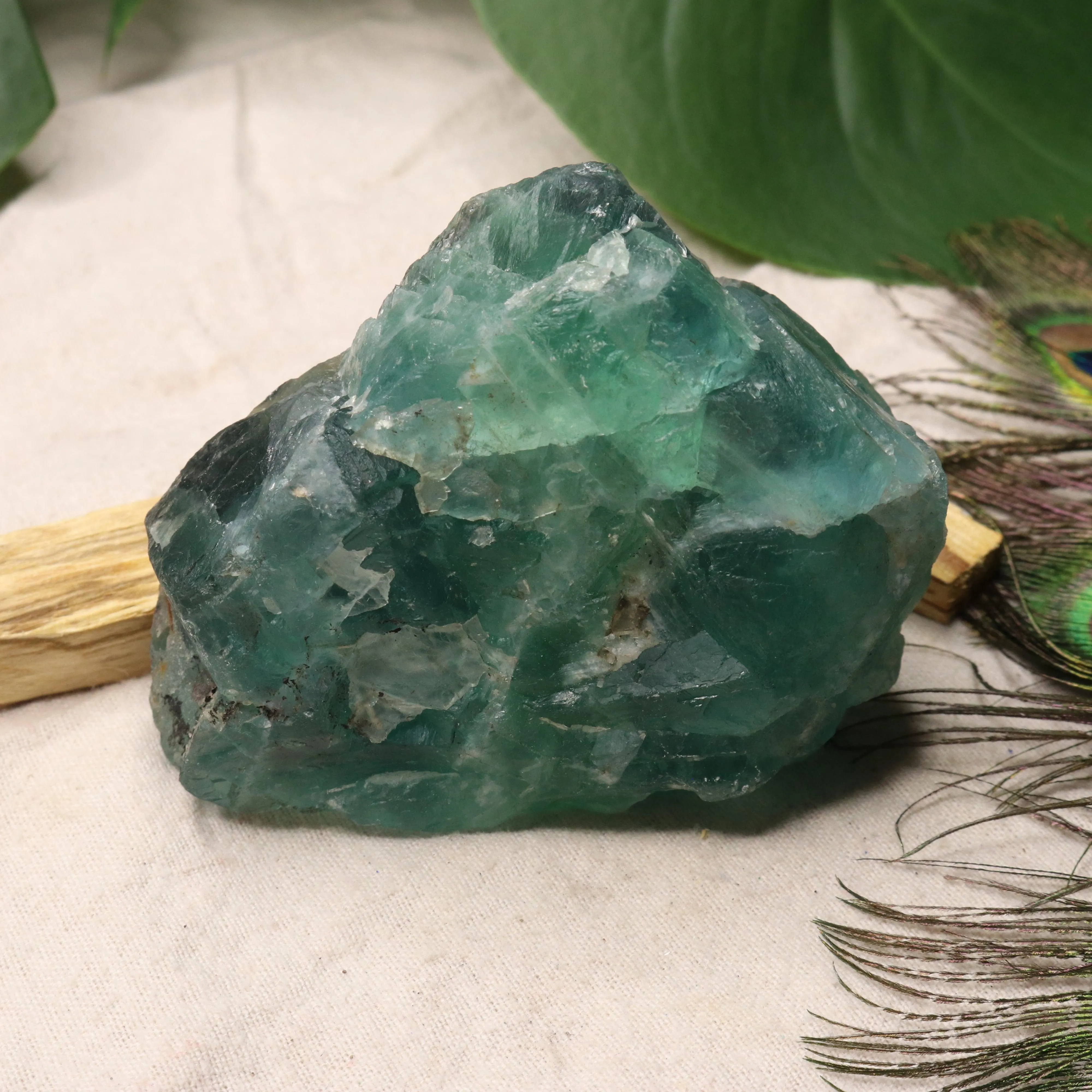 Chunky Top Grade Rough Rainbow Green Fluorite Specimen from Mexico