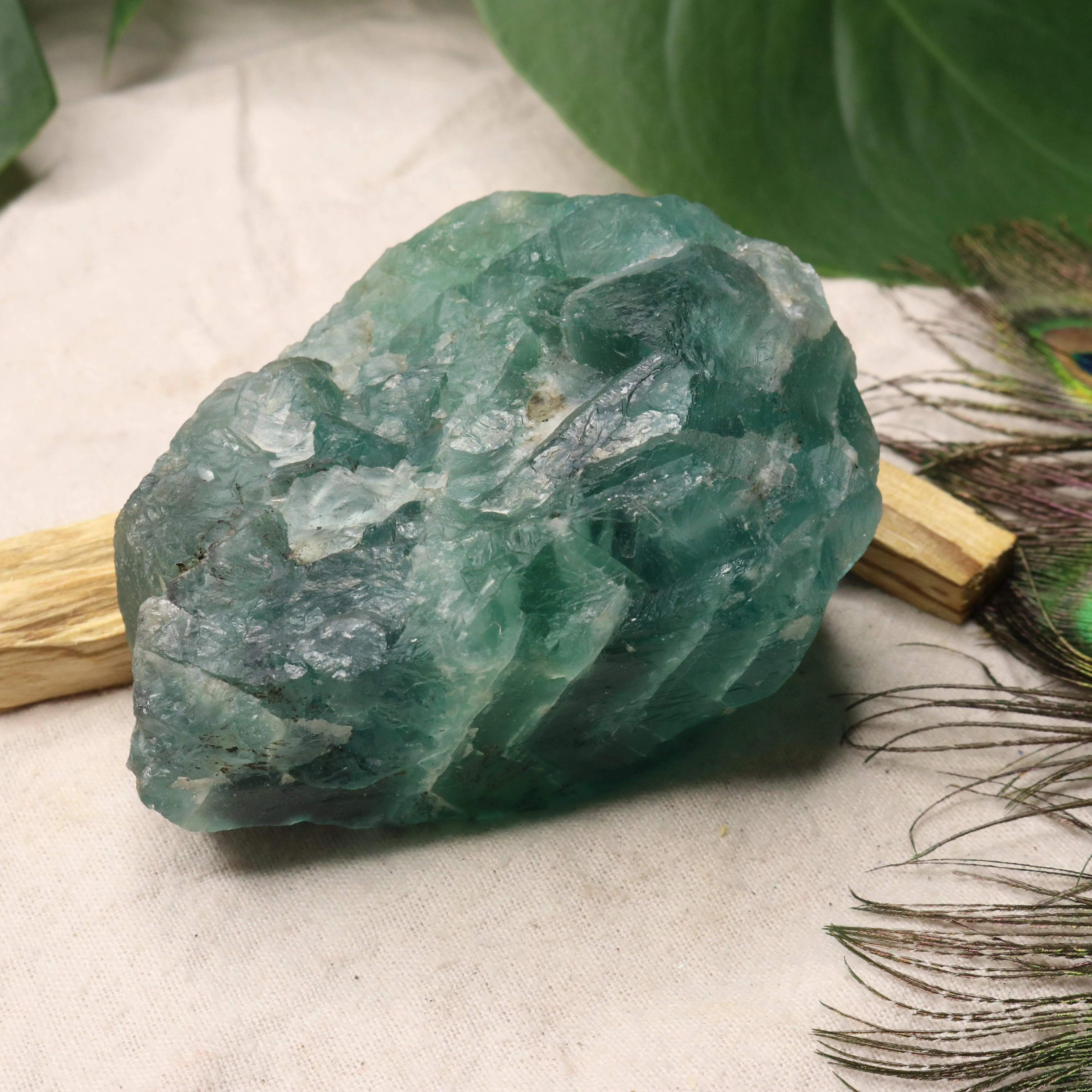 Chunky Top Grade Rough Rainbow Green Fluorite Specimen from Mexico