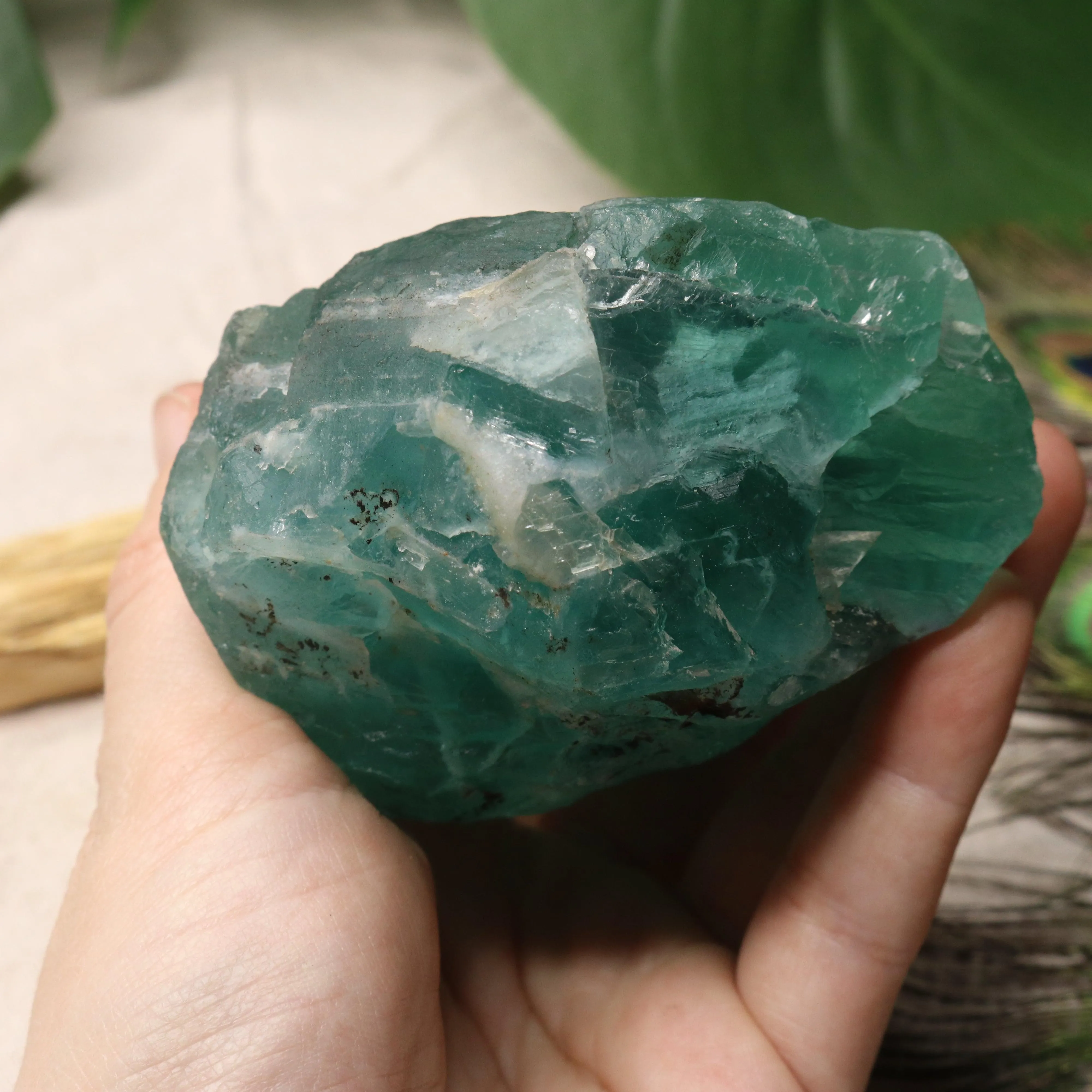 Chunky Top Grade Rough Rainbow Green Fluorite Specimen from Mexico