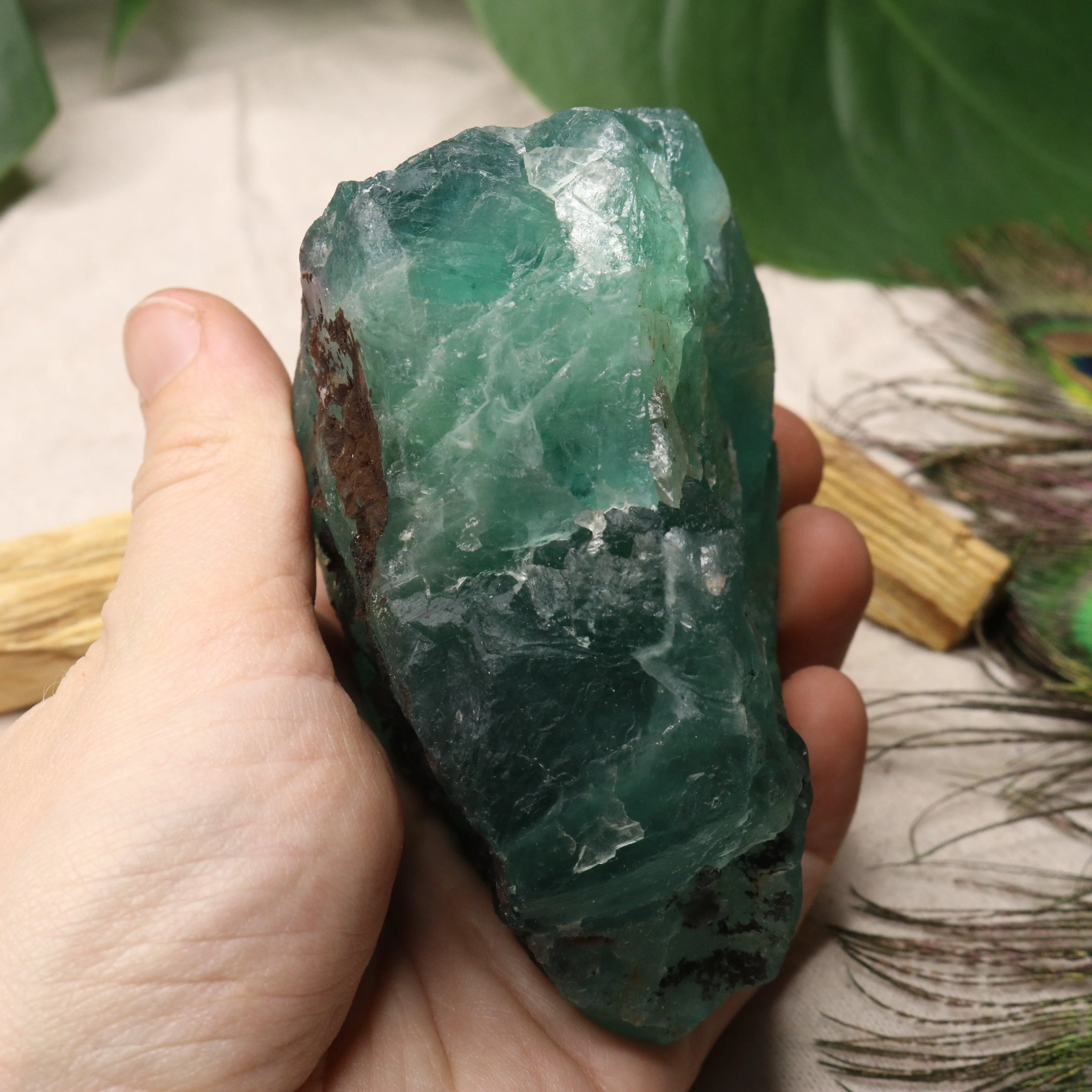 Chunky Top Grade Rough Rainbow Green Fluorite Specimen from Mexico