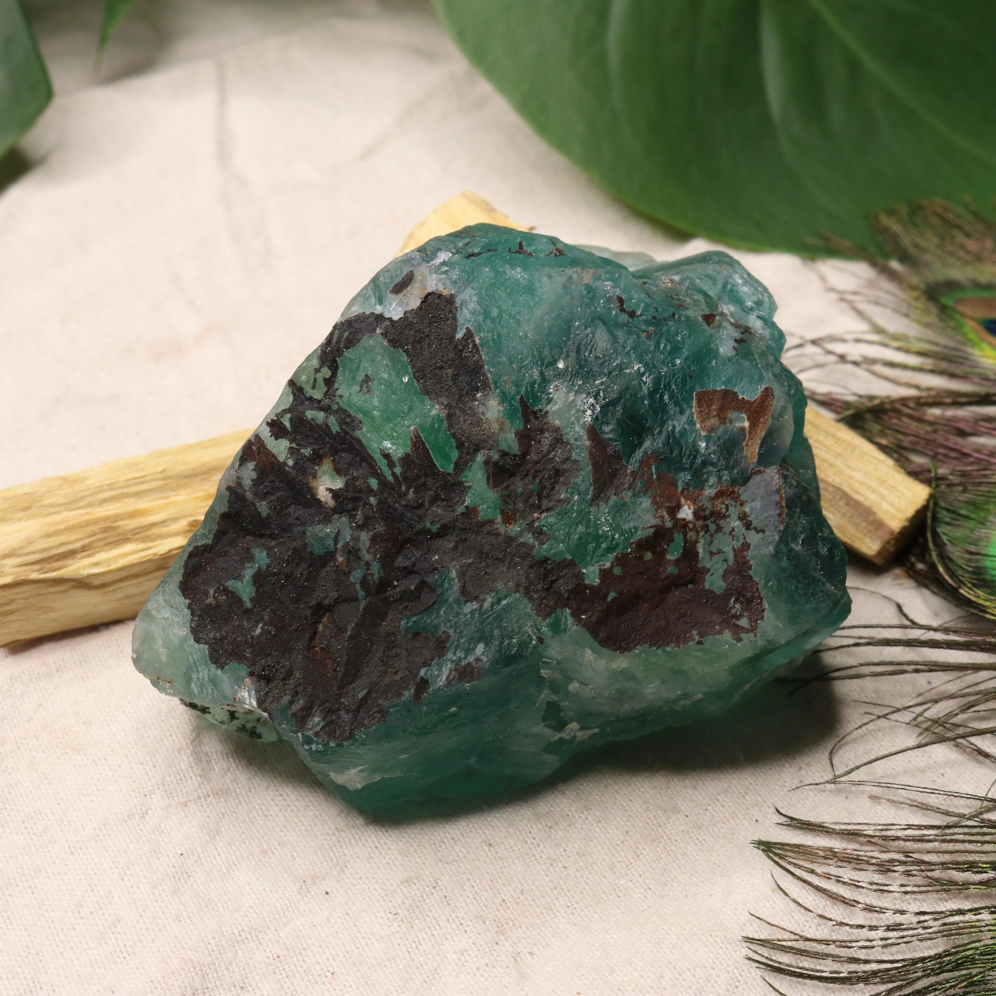 Chunky Top Grade Rough Rainbow Green Fluorite Specimen from Mexico