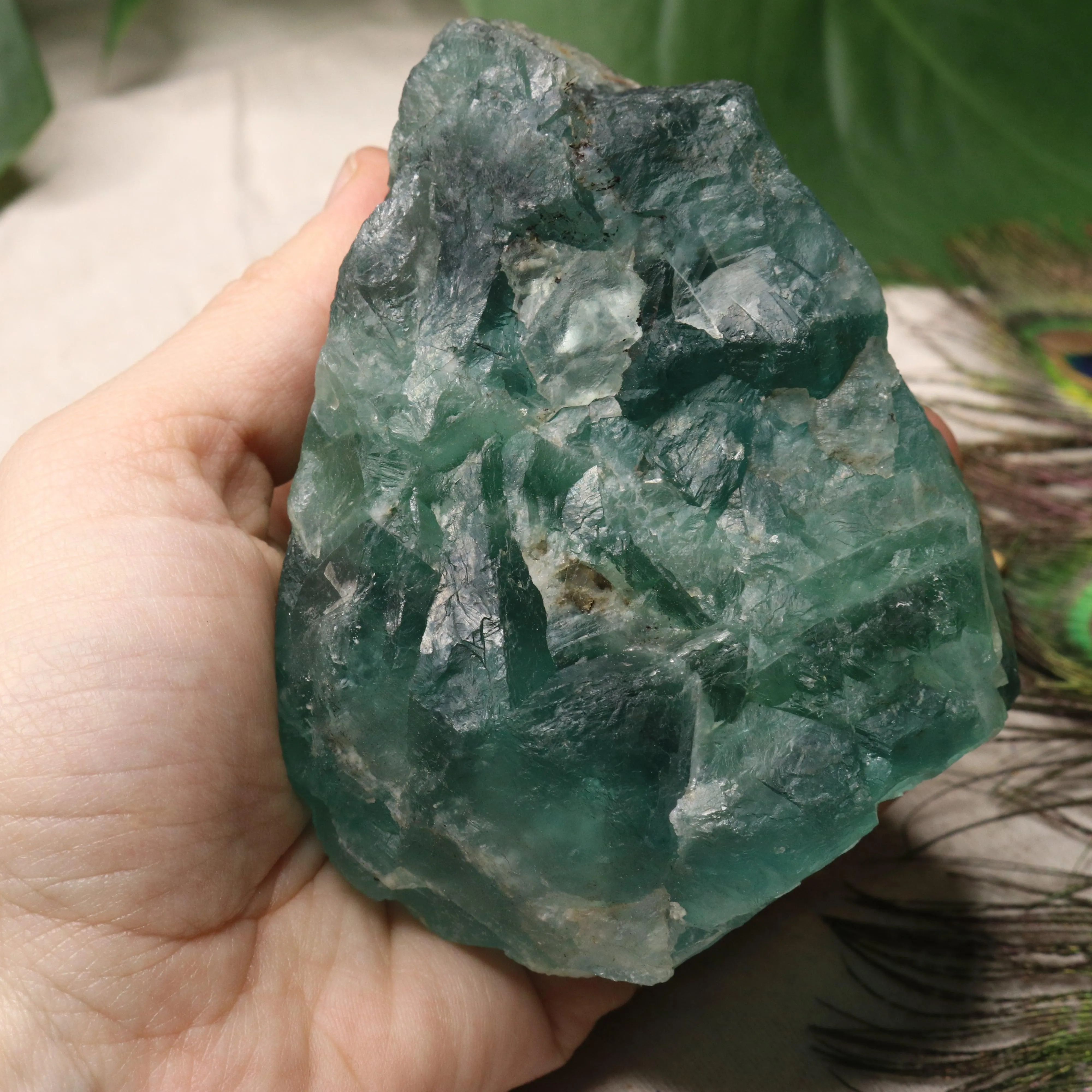 Chunky Top Grade Rough Rainbow Green Fluorite Specimen from Mexico