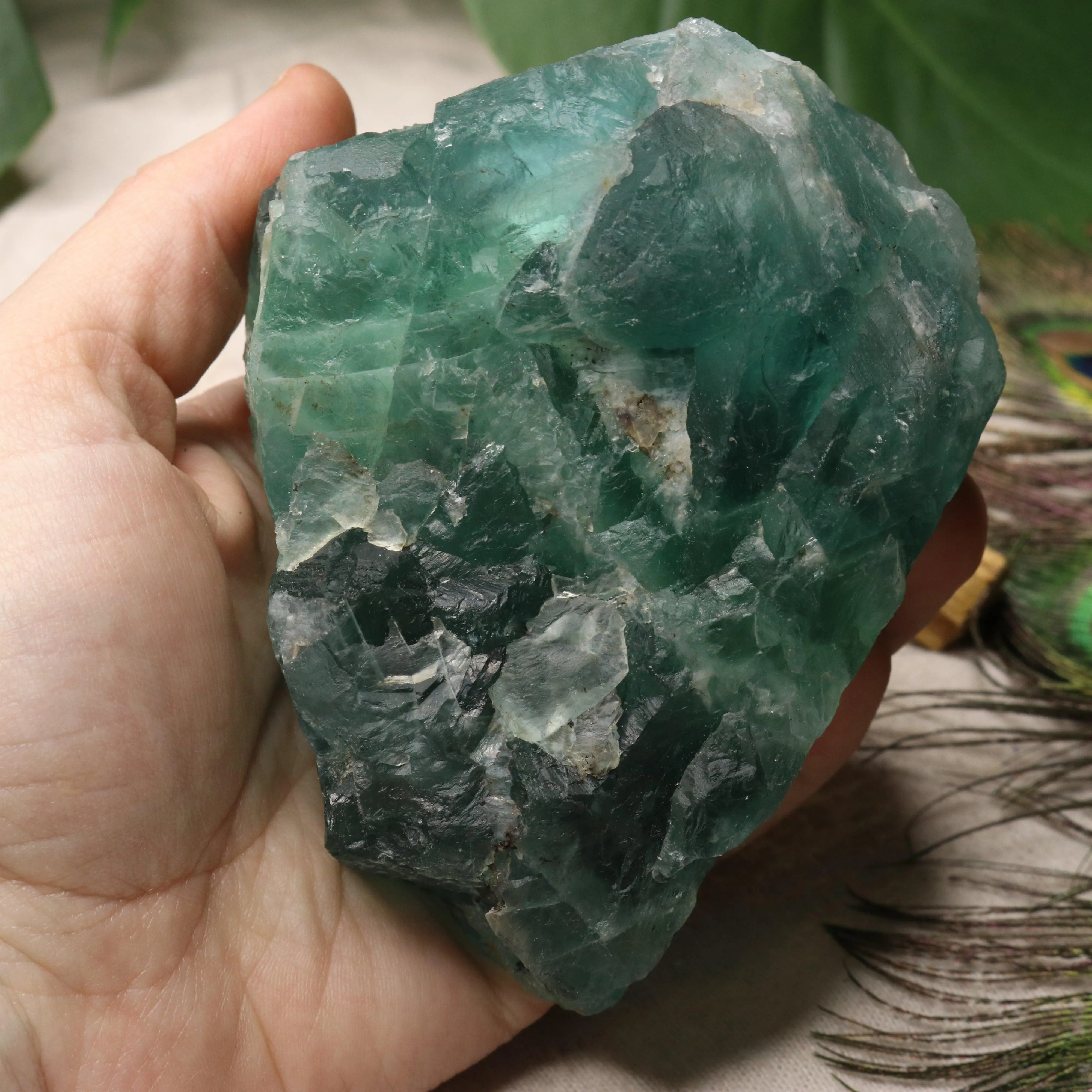 Chunky Top Grade Rough Rainbow Green Fluorite Specimen from Mexico