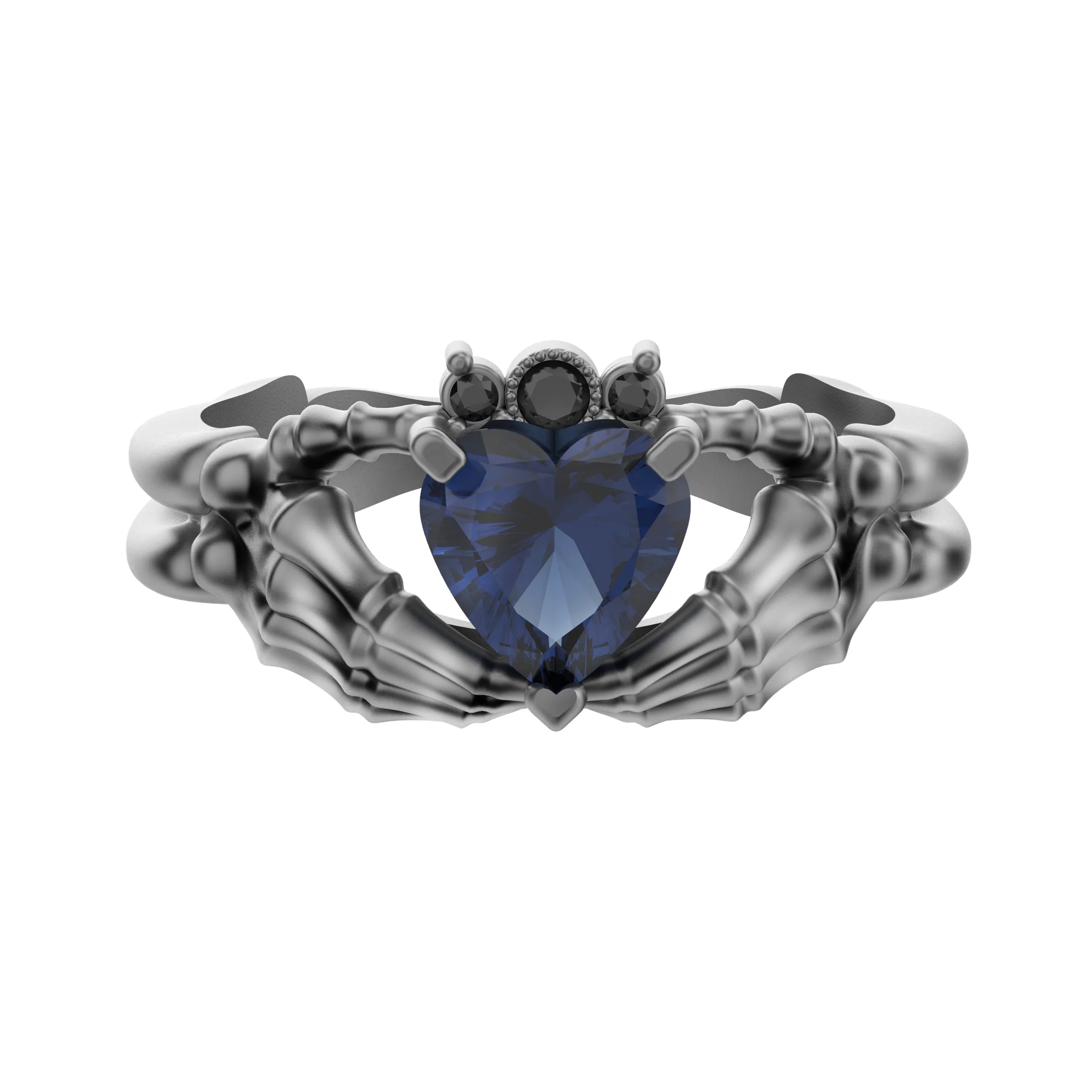 Claddagh Ring Heart Gem Sterling Silver Gothic Skull Engagement Ring