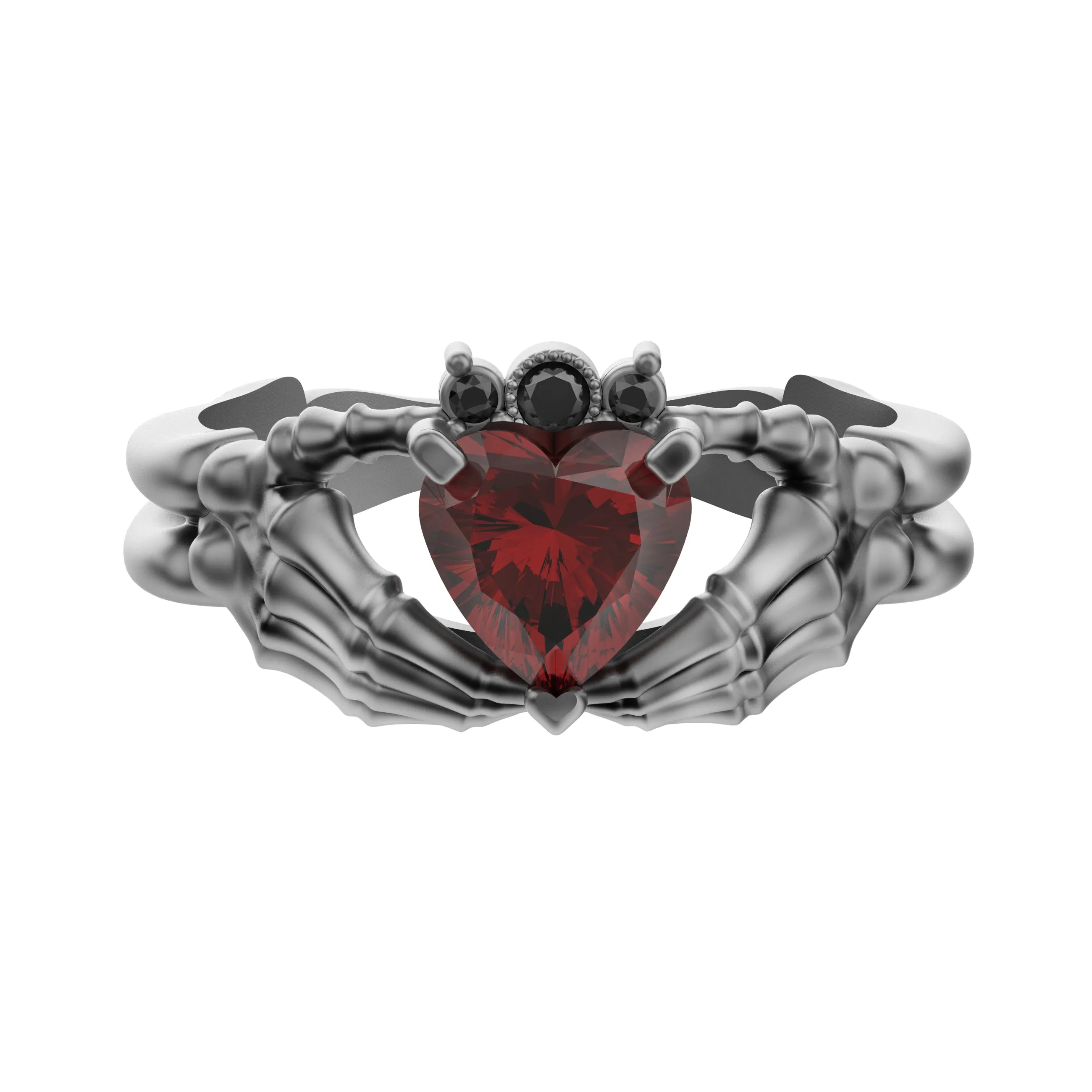 Claddagh Ring Heart Gem Sterling Silver Gothic Skull Engagement Ring